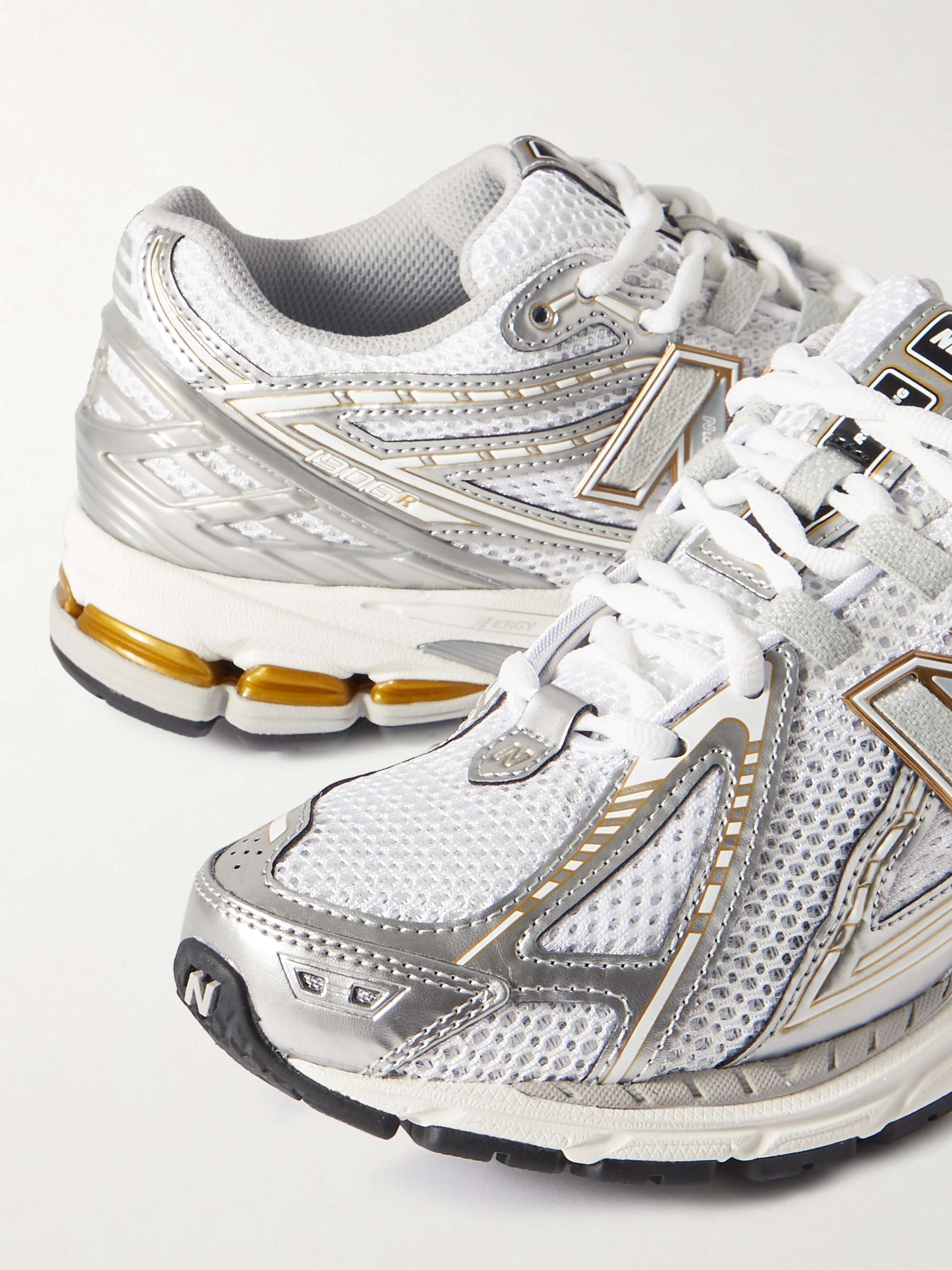 NEW BALANCE 1906 metallic leather and rubber-trimmed mesh sneakers  