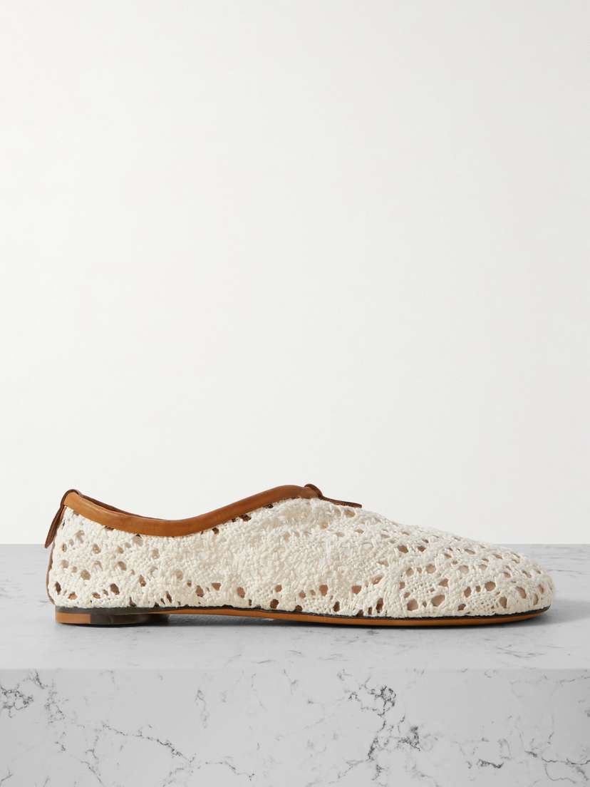Loro Piana Floaty Leather-trimmed Macramé Lace Flats