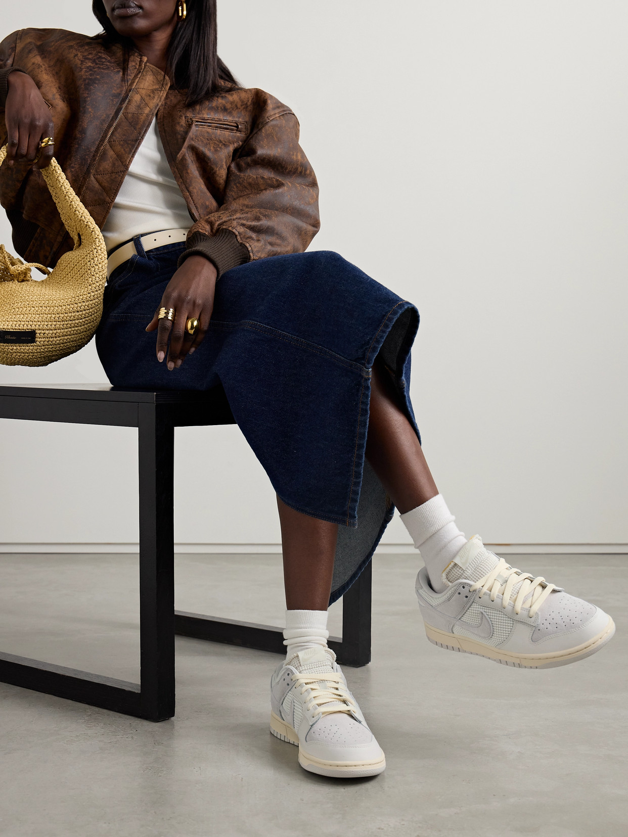 Nike Dunk Low Waffle-knit, Suede And Leather Sneakers In Ecru