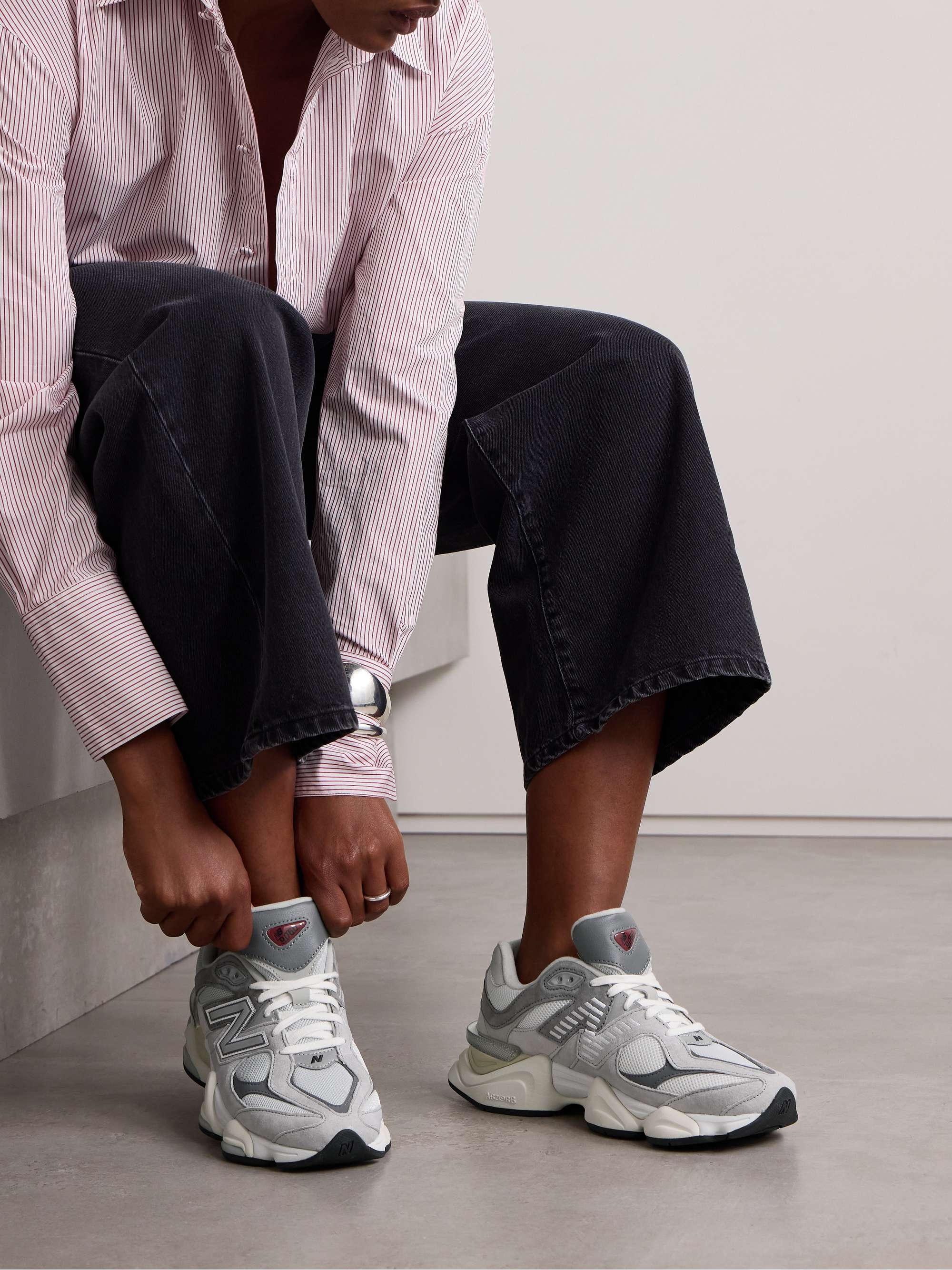 NEW BALANCE 9060 nubuck trimmed suede and mesh sneakers NET A PORTER
