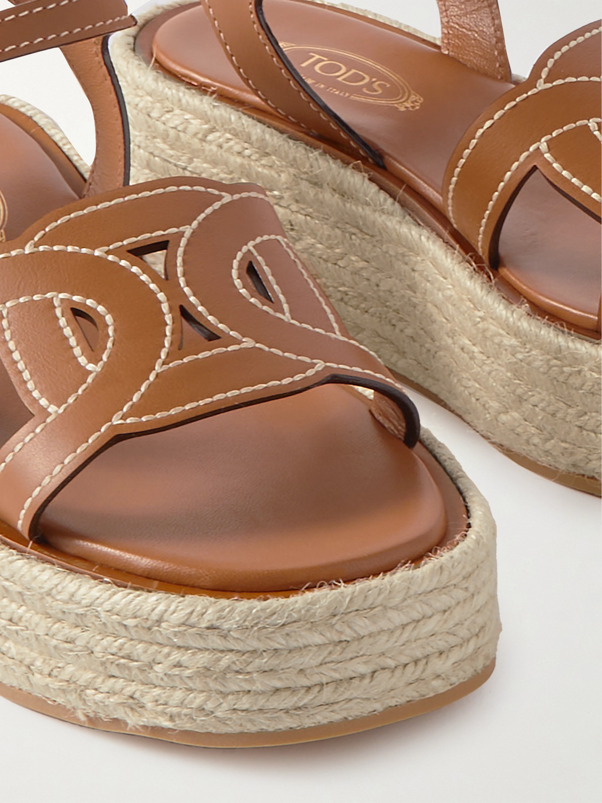 Tod's Rafia And Leather Wedge Sandals In Brown