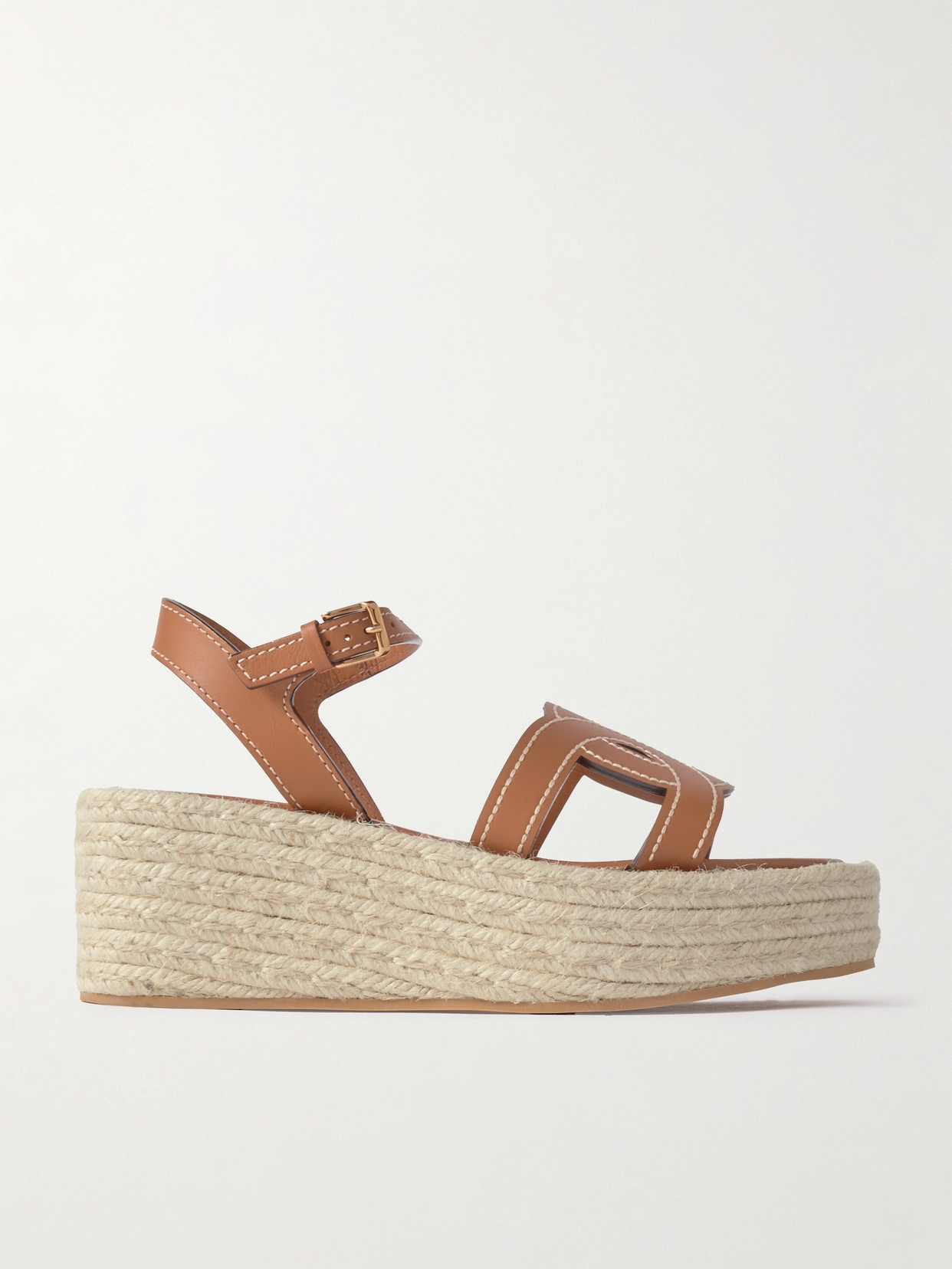 Shop Tod's Kate Cutout Leather Wedge Sandals In Brown