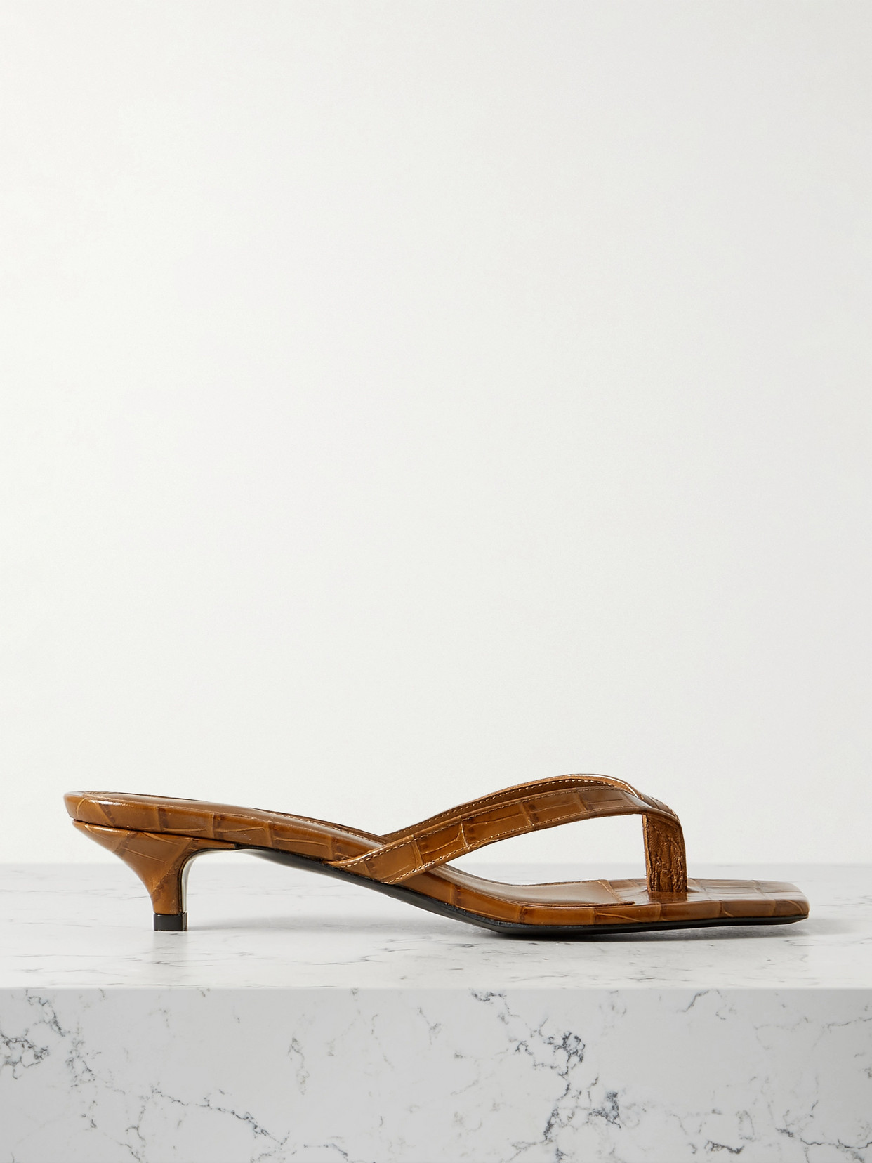 Totême Croc-effect Leather Sandals In Brown