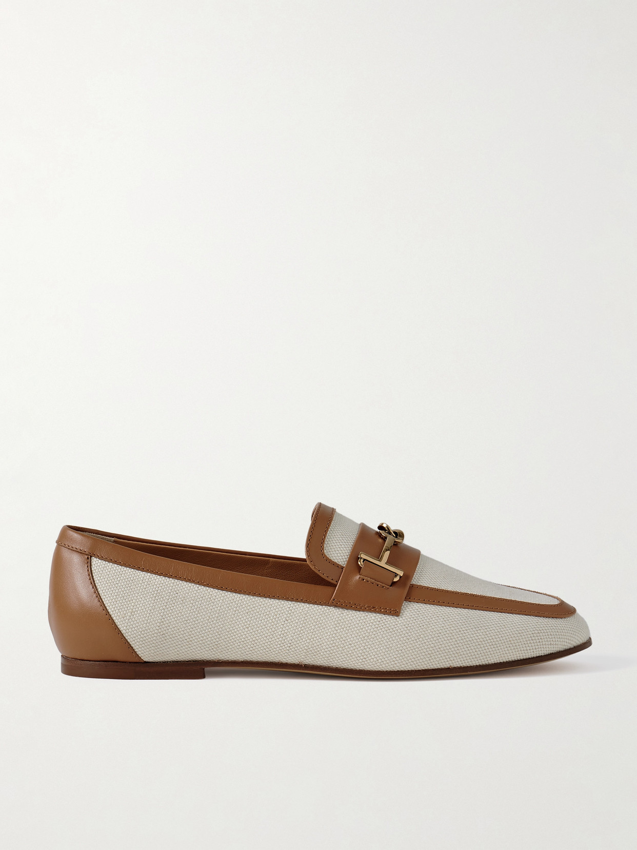 Tod's Leather-trimmed Canvas Loafers In Off-white