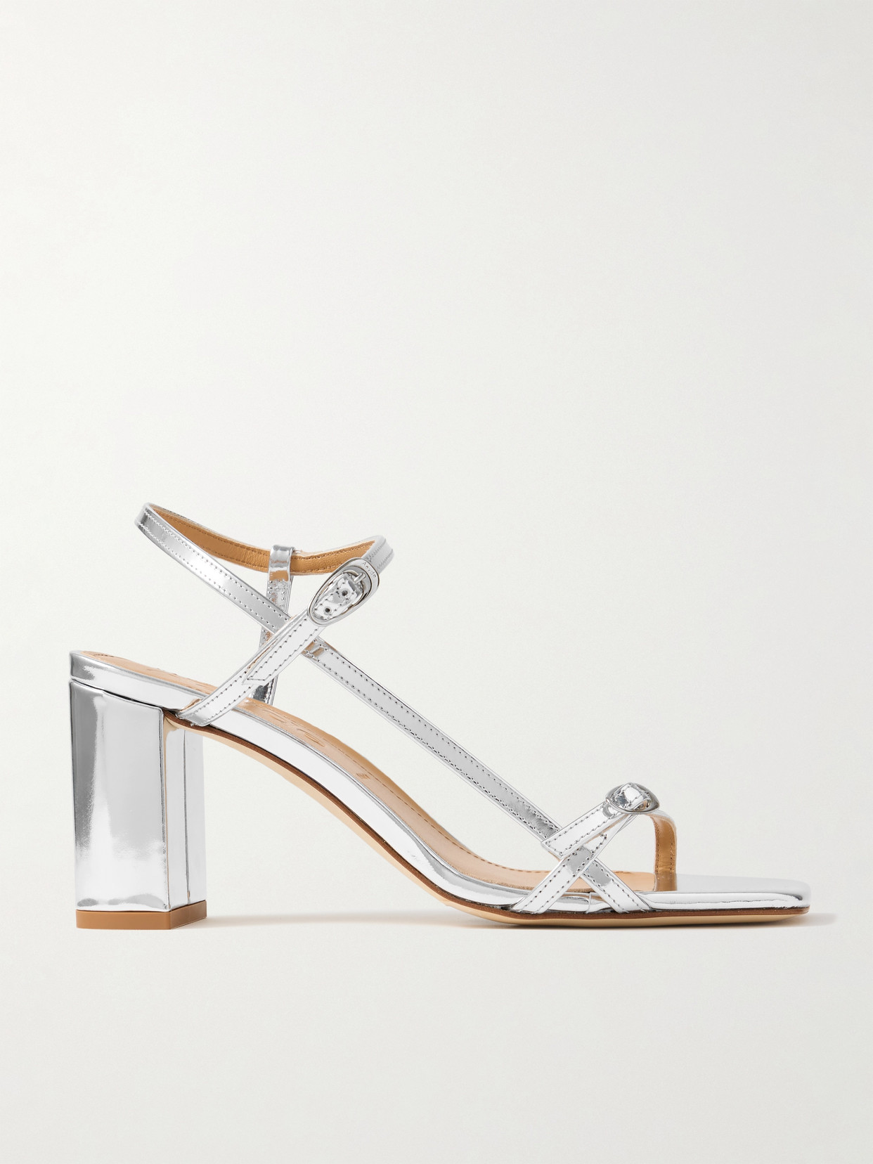 Aeyde Franzi Metallic Patent-leather Sandals In Silver