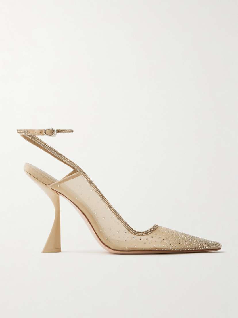 Cult Gaia Diya Suede-trimmed Crystal-embellished Tulle Pumps