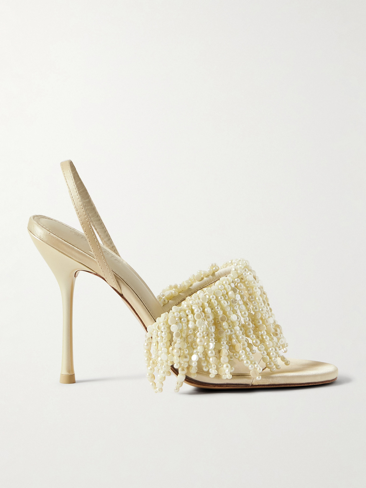 Shop Cult Gaia Cassia Faux Pearl-embellished Pvc And Satin Slingback Sandals In Off-white