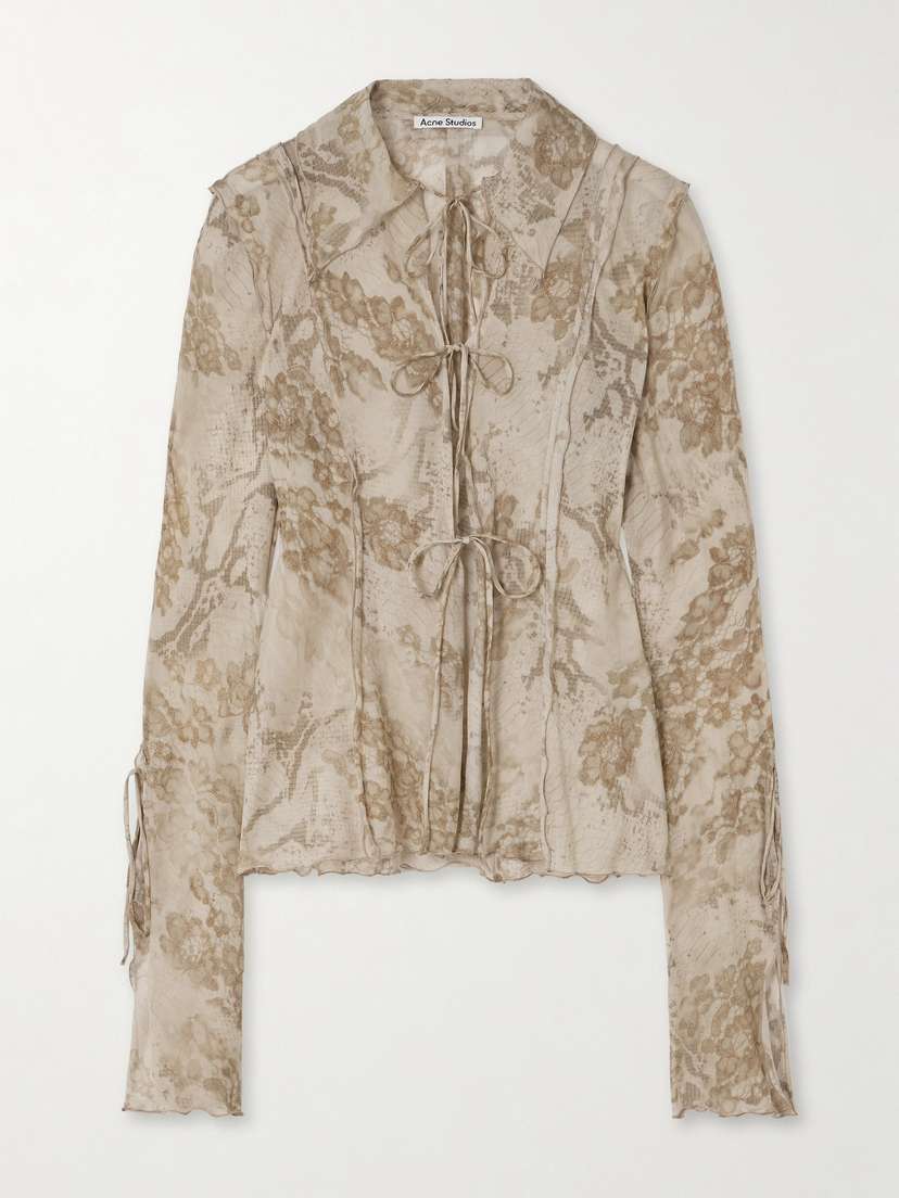 Acne Studios Ruffled Printed Cotton And Silk-blend Chiffon Blouse