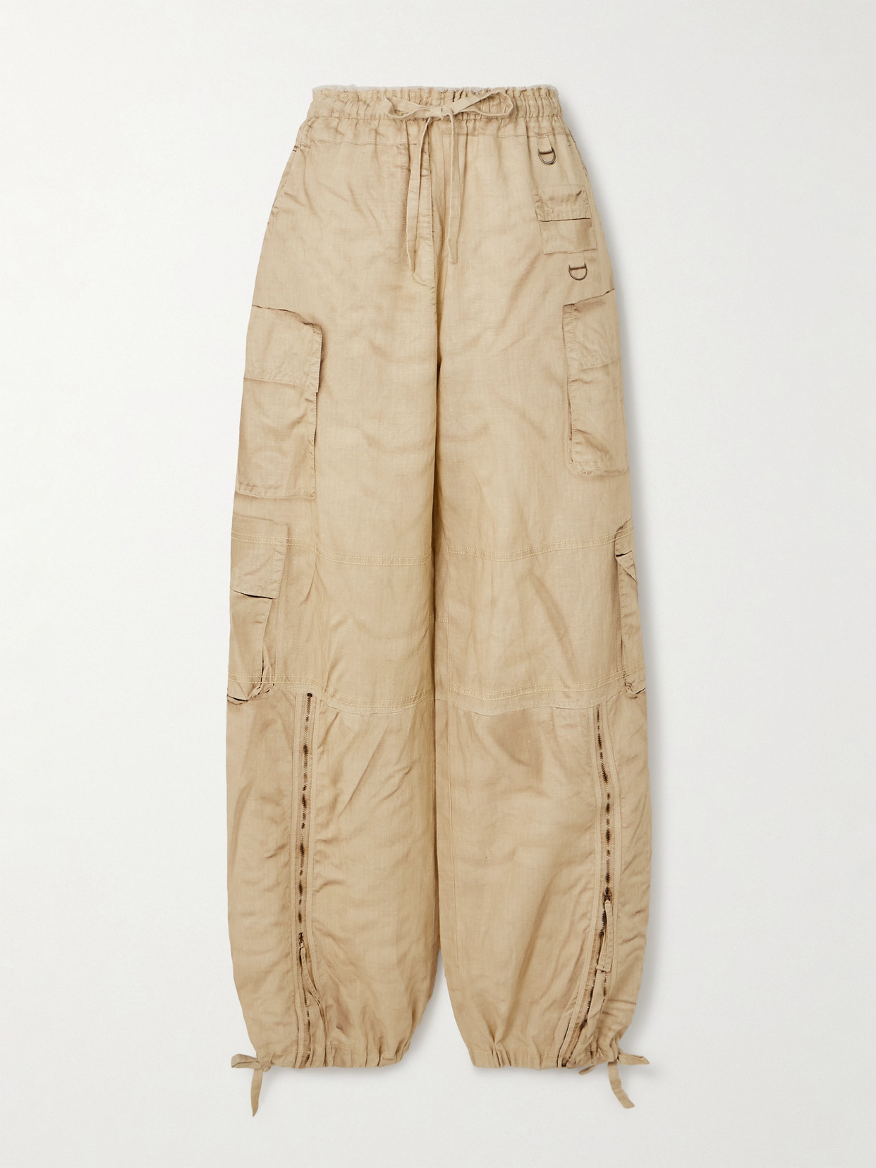 Acne Studios Frayed Trompe L'ail Printed Linen And Cotton-blend Wide-leg Pants In Brown