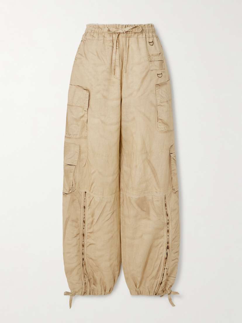 Acne Studios Frayed Trompe L'œil Printed Linen And Cotton-blend Wide-leg Pants