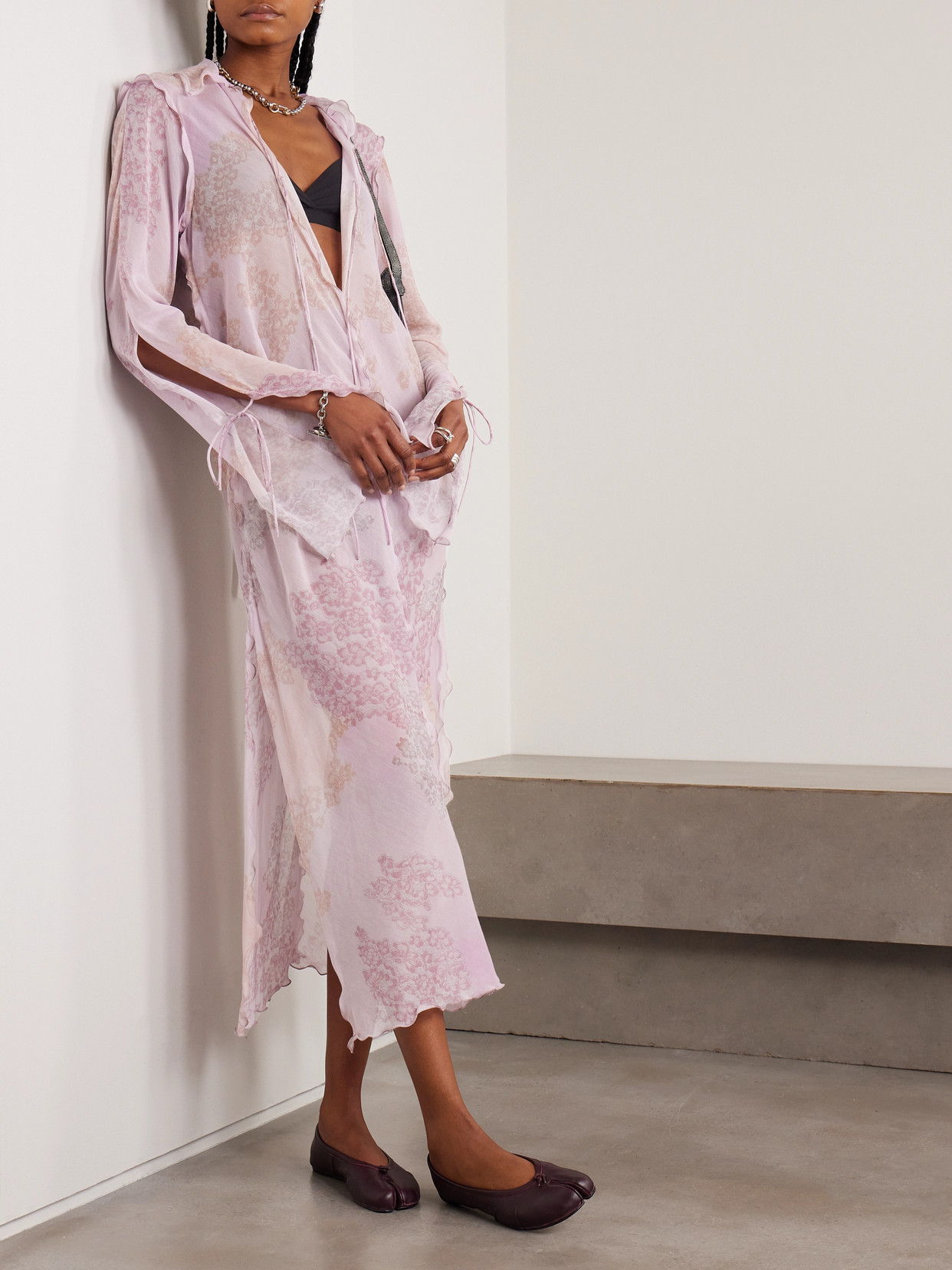 Acne Studios Chiffon Printed Dress In Pink
