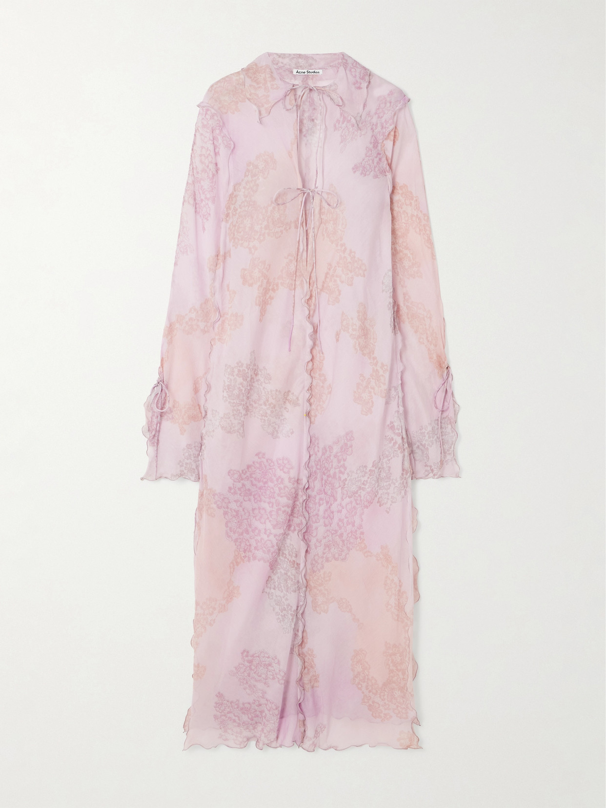 Acne Studios Ruffled Printed Cotton And Silk-blend Chiffon Maxi Dress In Pink