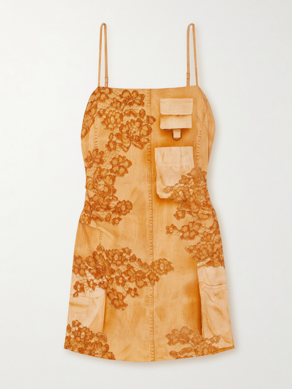 Acne Studios Gathered Printed Linen-blend Mini Dress In Orange