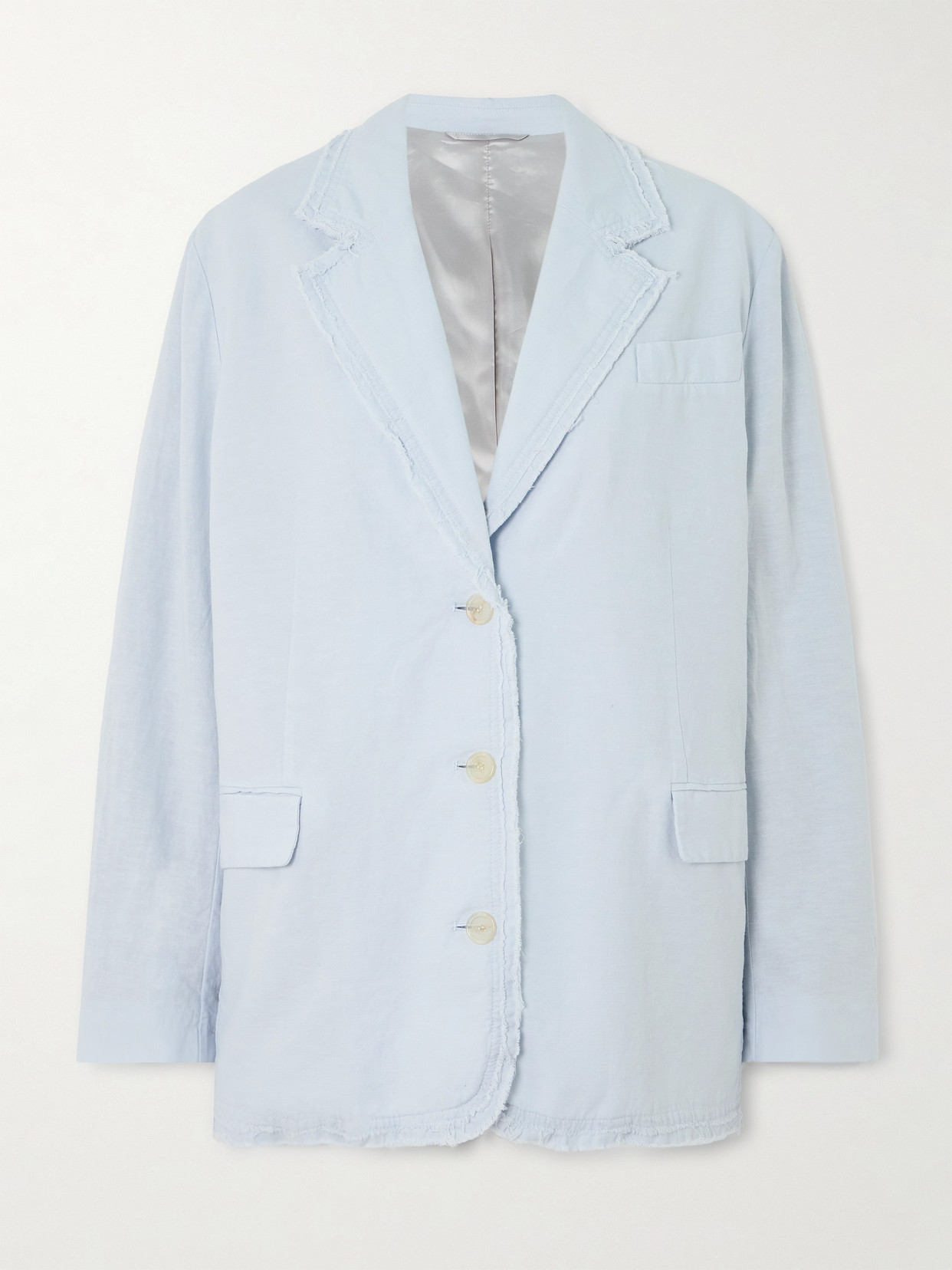 Shop Acne Studios Oversized Frayed Cotton And Linen-blend Blazer In Blue