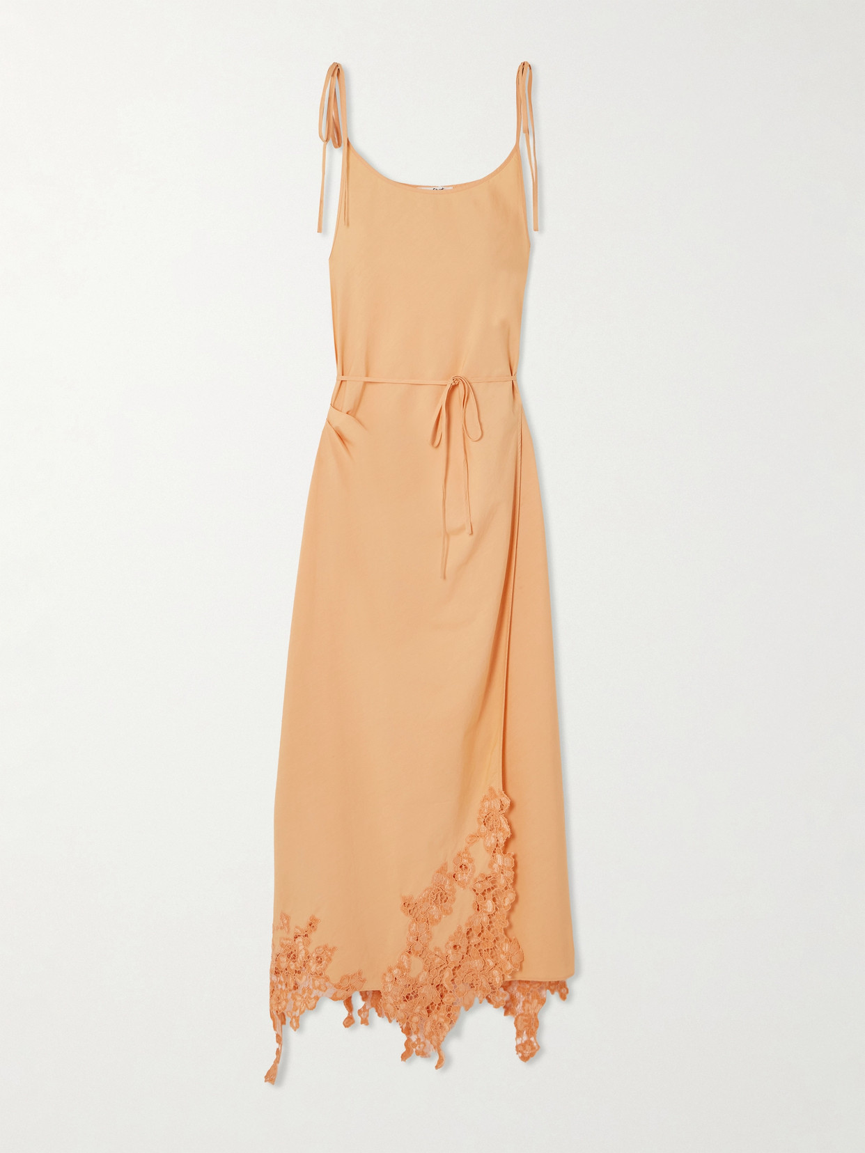 Shop Acne Studios Asymmetric Corded Lace-trimmed Cotton Maxi Wrap Dress In Orange