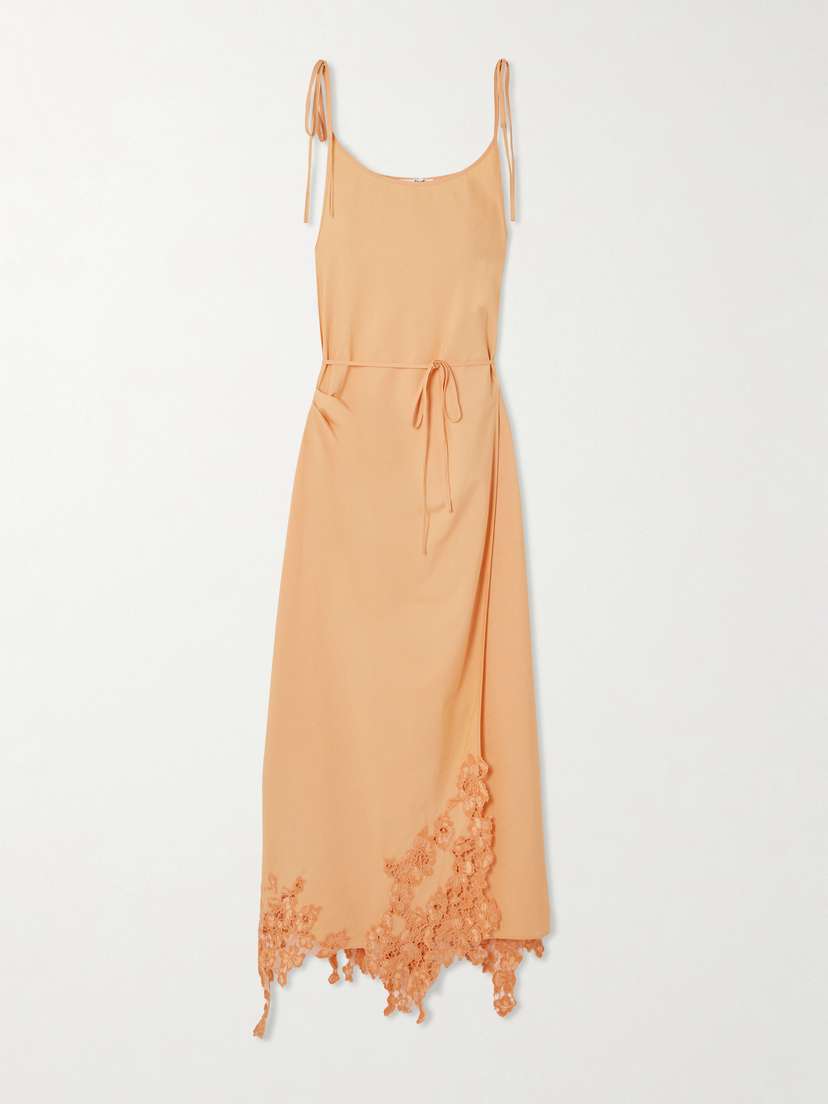 Acne Studios Asymmetric Corded Lace-trimmed Cotton Maxi Wrap Dress