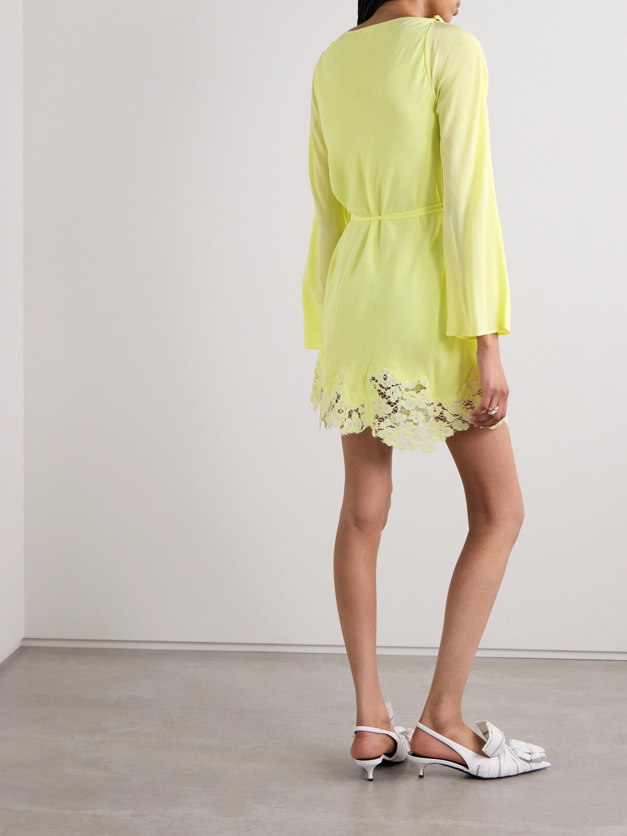 Acne Studios Womens Fluo Yellow Derika Floral-lace Cut-out Woven Mini Dress In Yellow