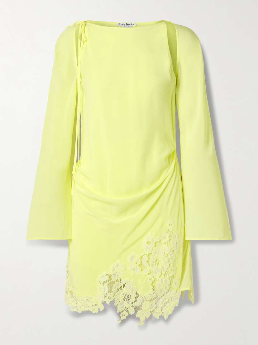 Acne Studios Wrap-effect Cutout Lace-trimmed Jersey Mini Dress