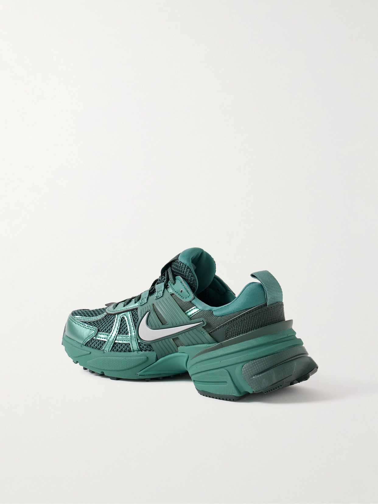 Shop Nike V2k Metallic Leather, Rubber And Mesh Sneakers In Green