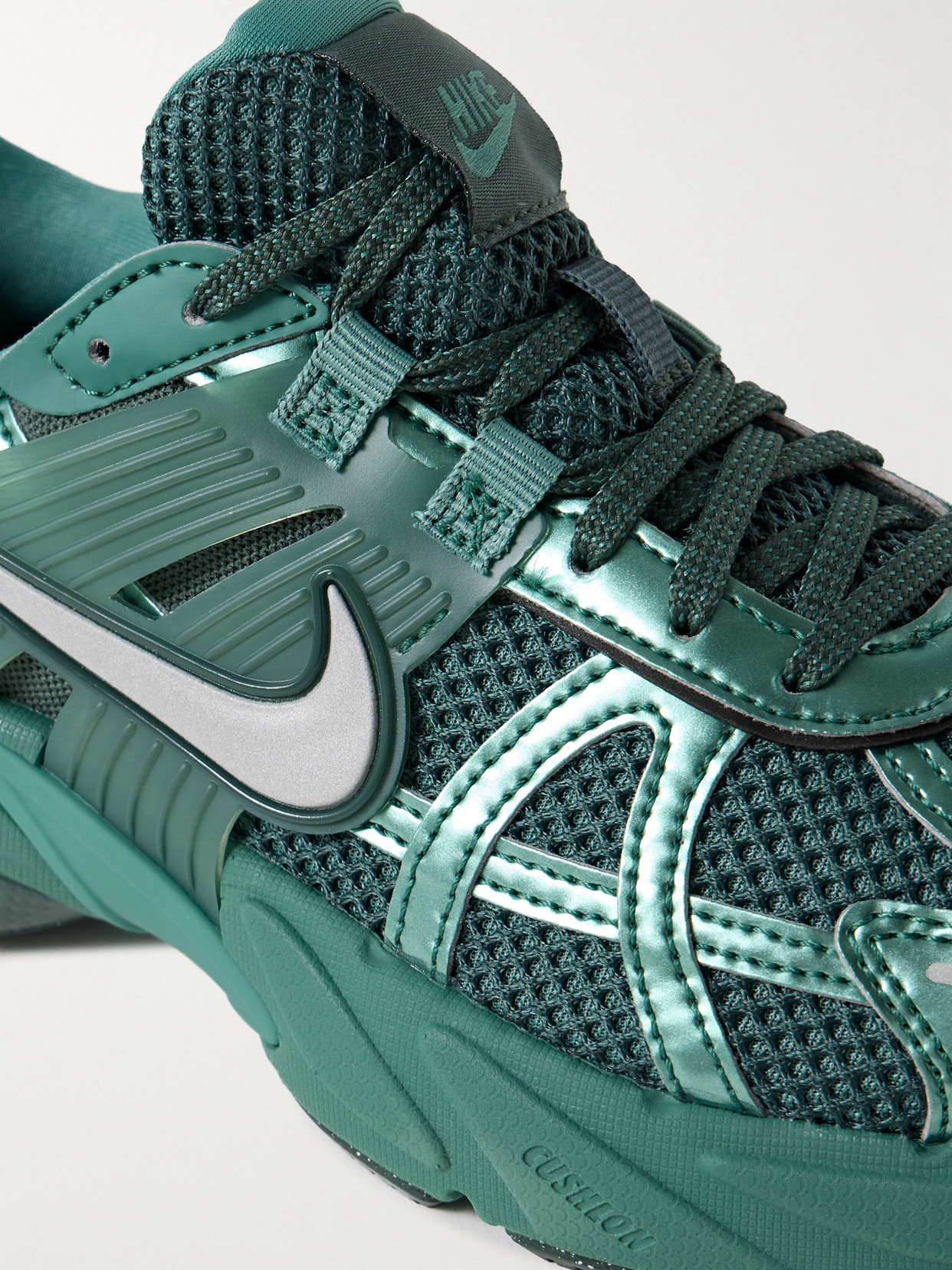 Shop Nike V2k Metallic Leather, Rubber And Mesh Sneakers In Green