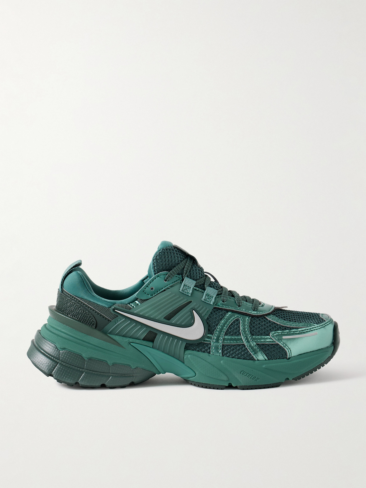 Nike V2k Metallic Leather, Rubber And Mesh Sneakers In Green