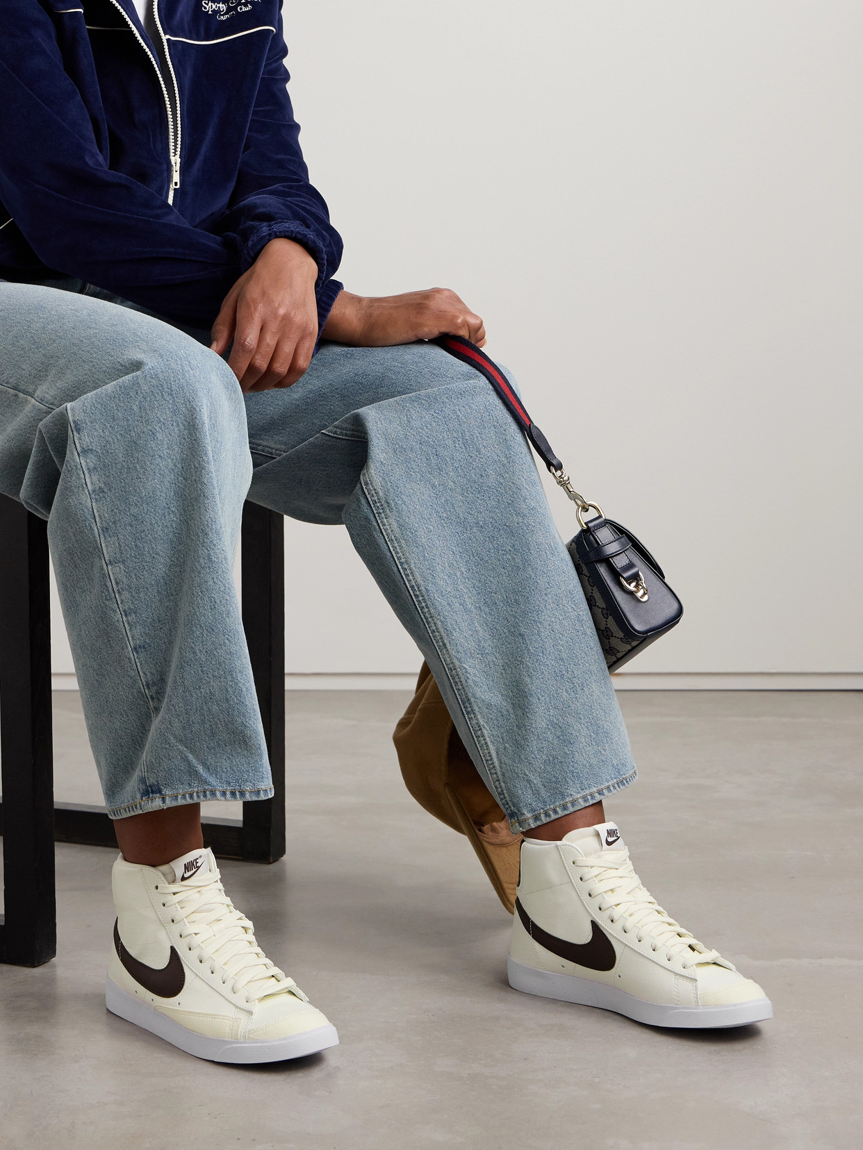 Nike Blazer Mid '77 Vintage Suede And Leather-trimmed Crinkled-nubuck High-top Sneakers In Ecru