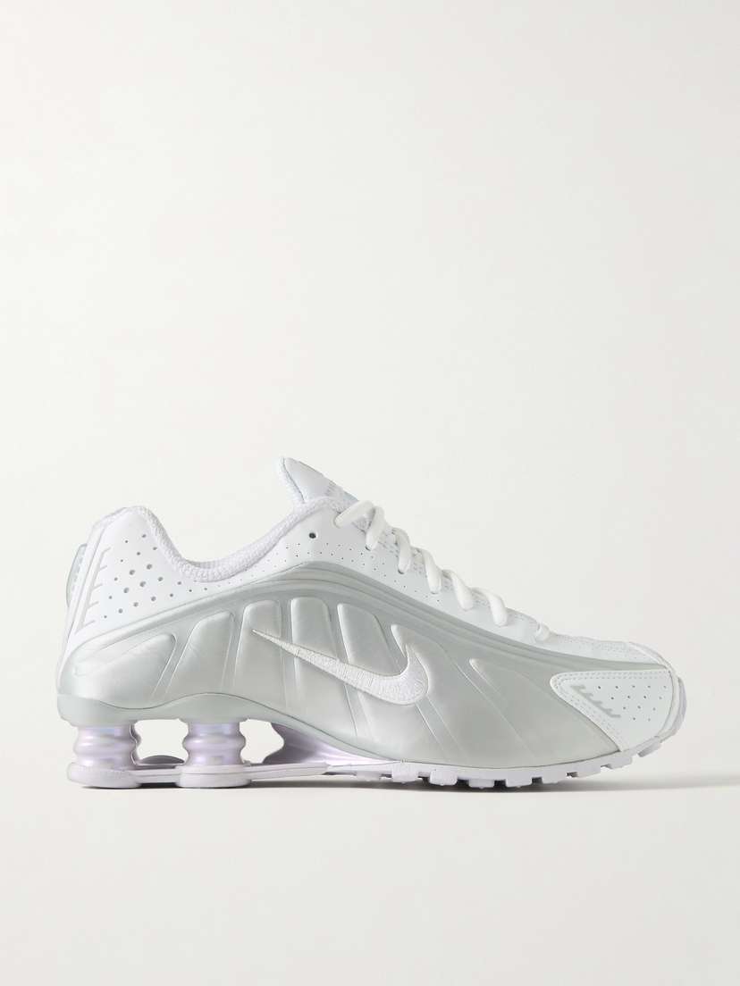 Nike Shox R4 Metallic Leather And Mesh Sneakers