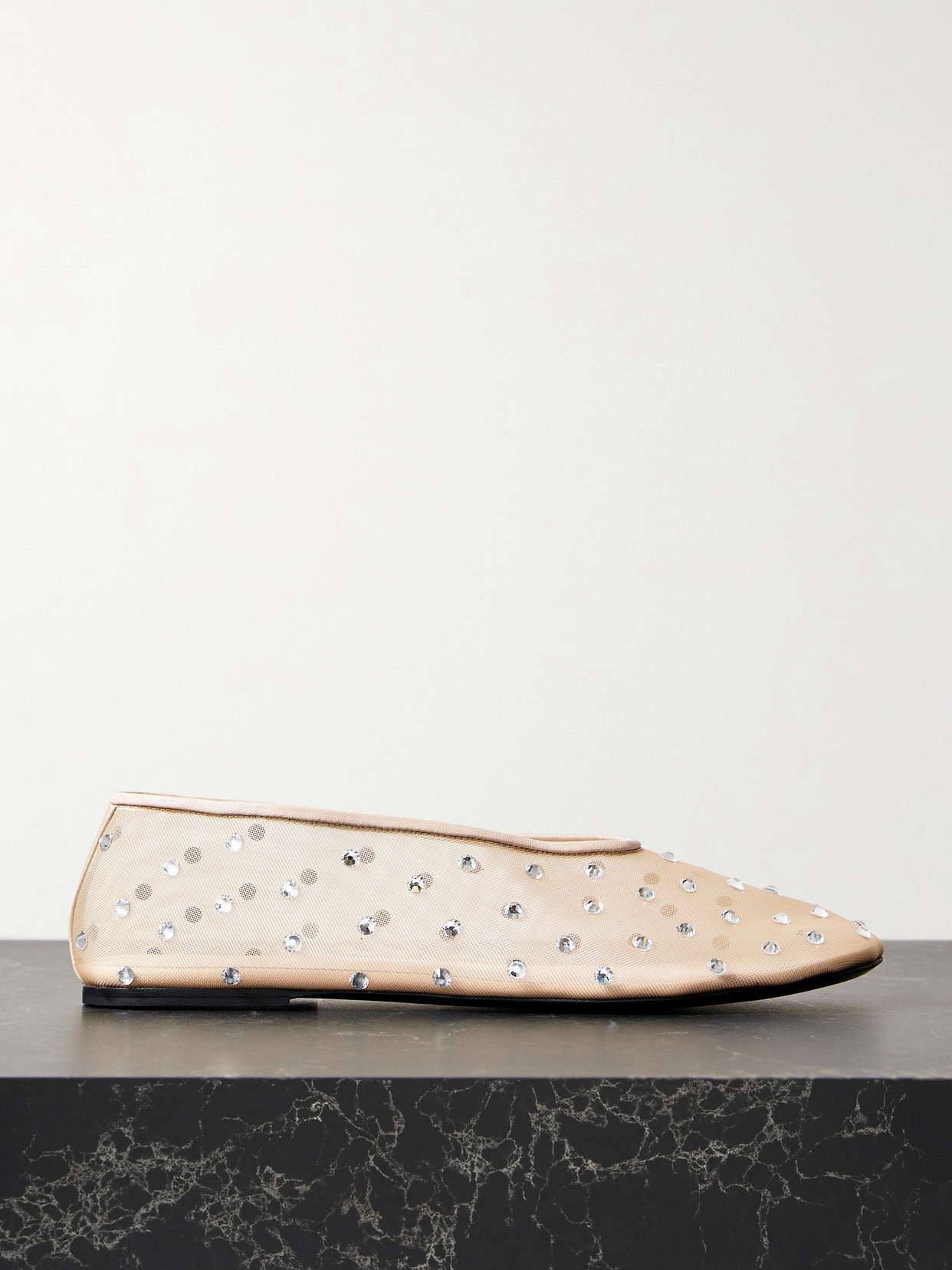 Khaite - Marcy Crystal-embellished Mesh Ballet Flats - Neutrals