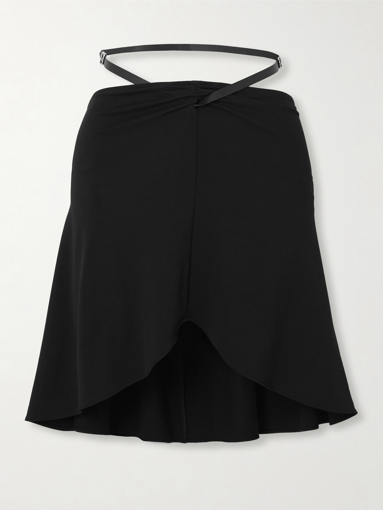 Courrèges Belted Leather-trimmed Jersey Mini Skirt In Black