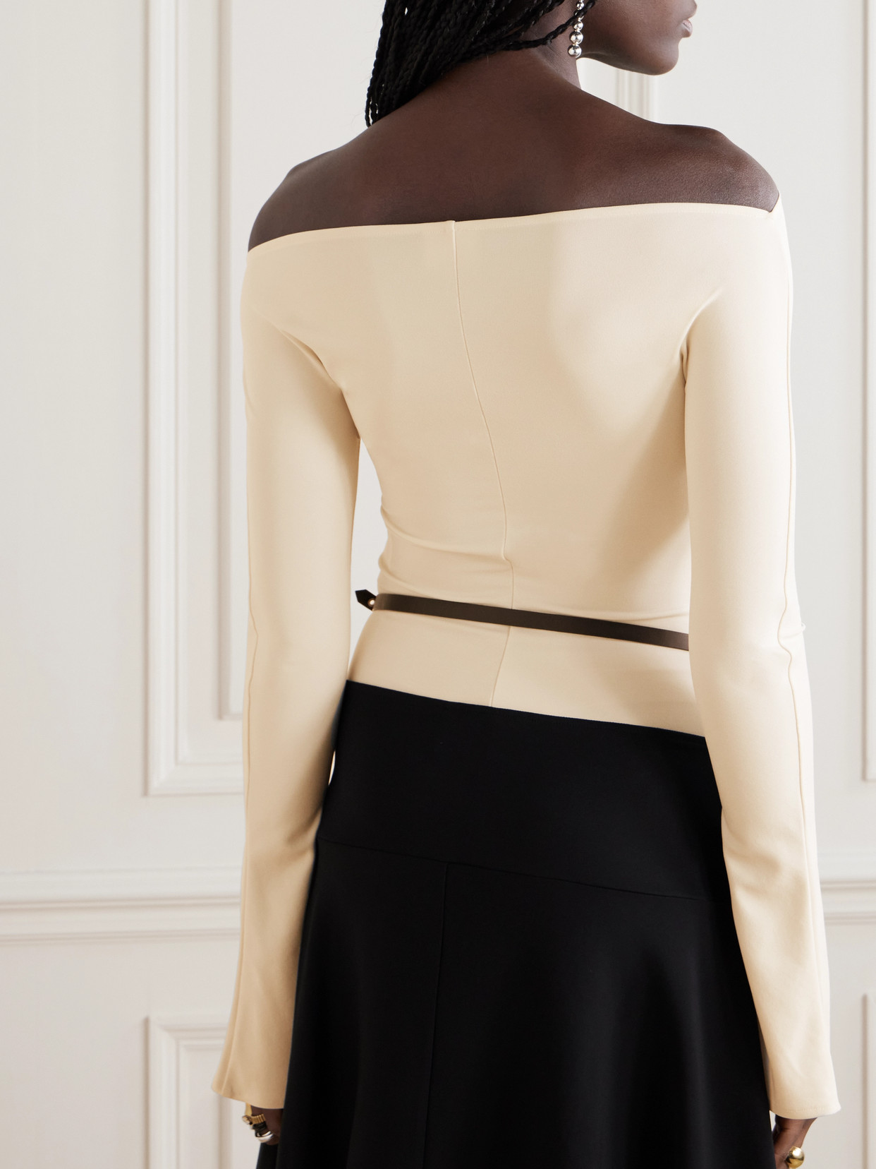 Courrèges Off-the-shoulder Zip-detailed Jersey Bodysuit In Off-white