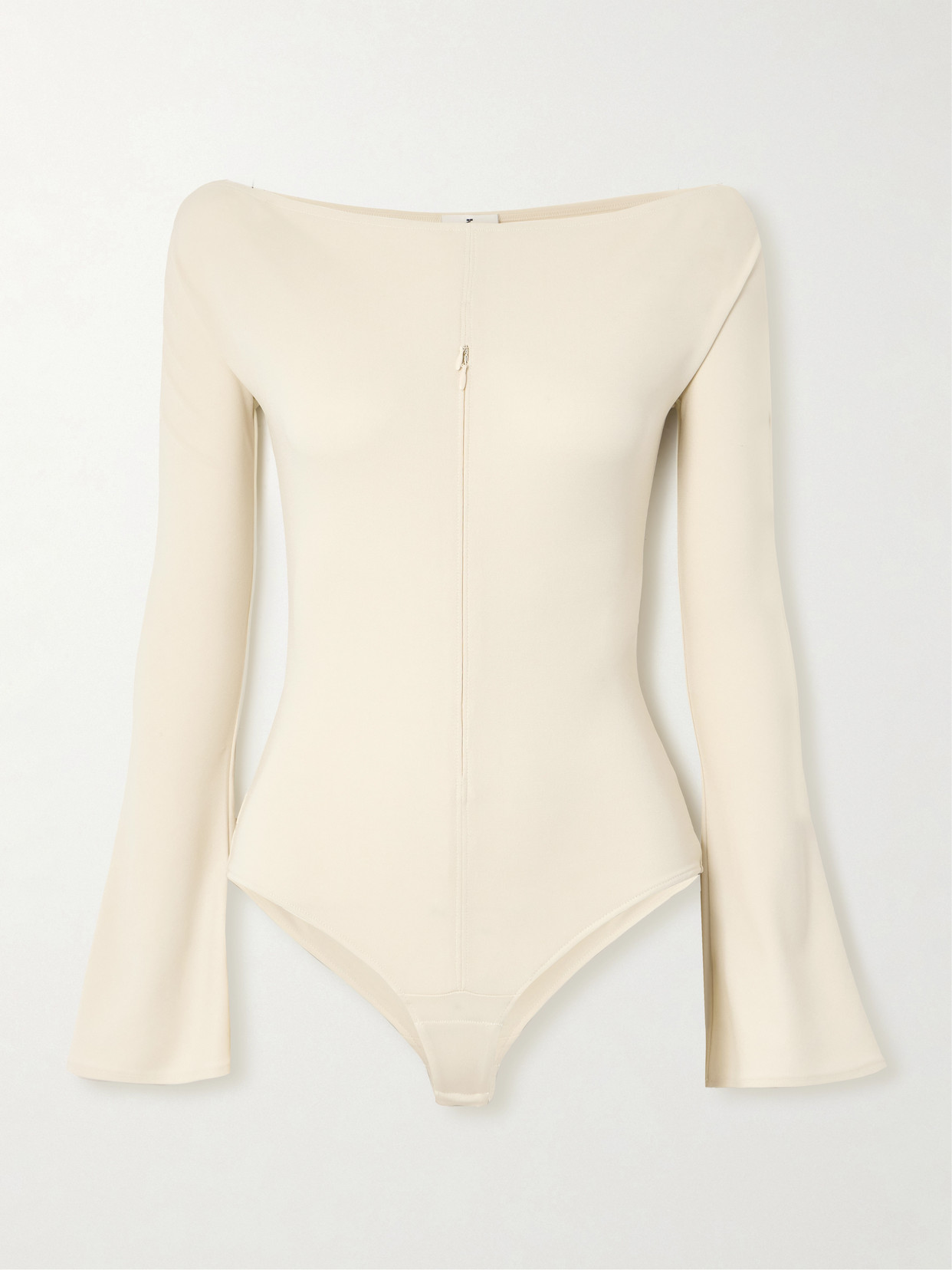 Courrèges Off-the-shoulder Zip-detailed Jersey Bodysuit In Off-white