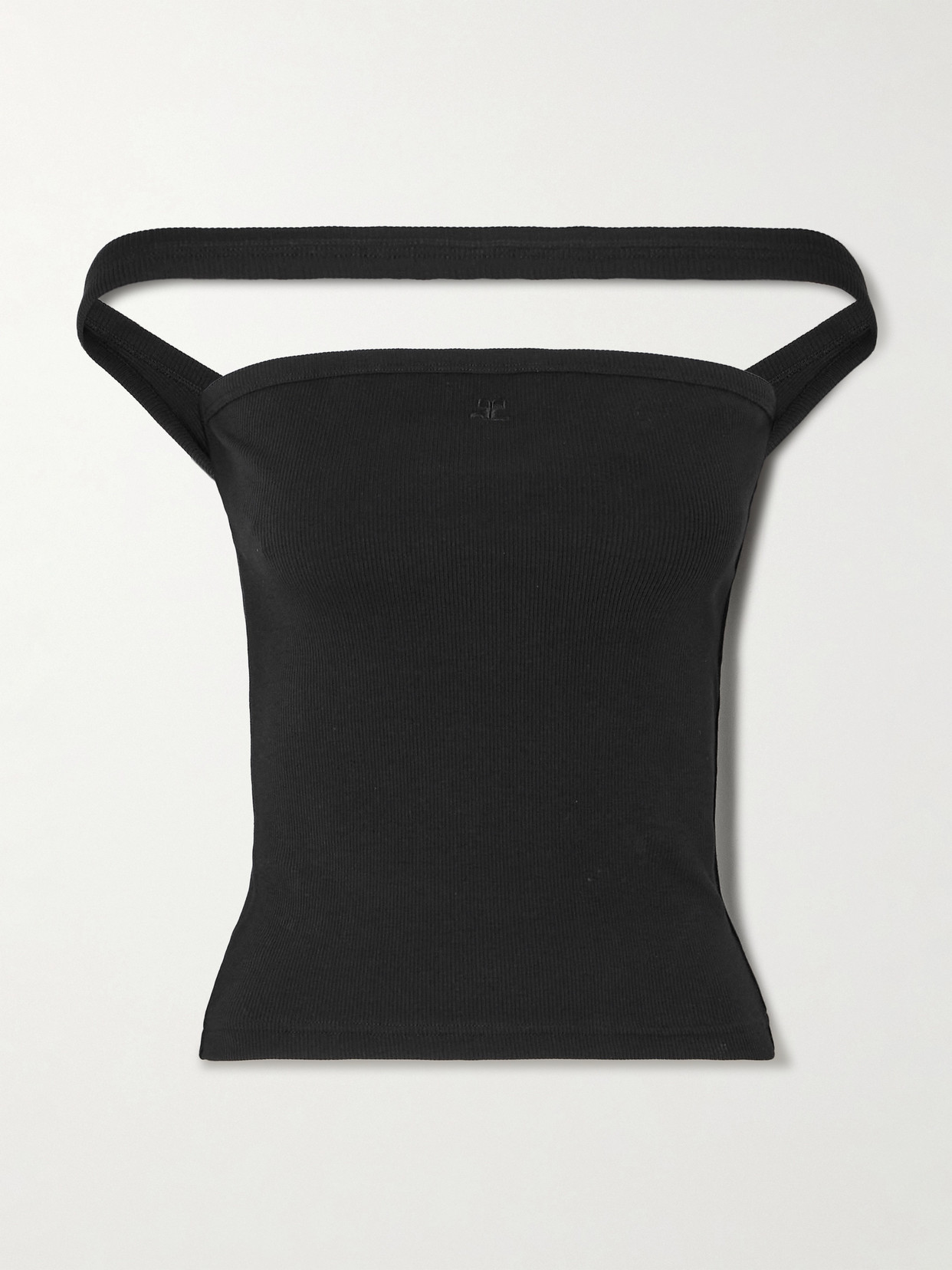 Shop Courrèges Hyperbole Off-the-shoulder Ribbed Stretch-cotton Jersey Top In Black