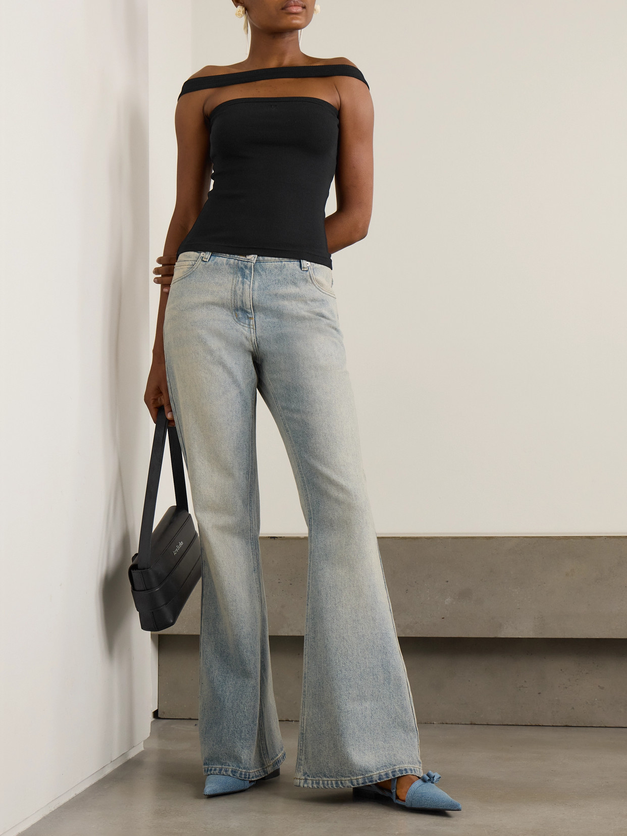 Courrèges Hyperbole Off-the-shoulder Ribbed Stretch-cotton Jersey Top In Black