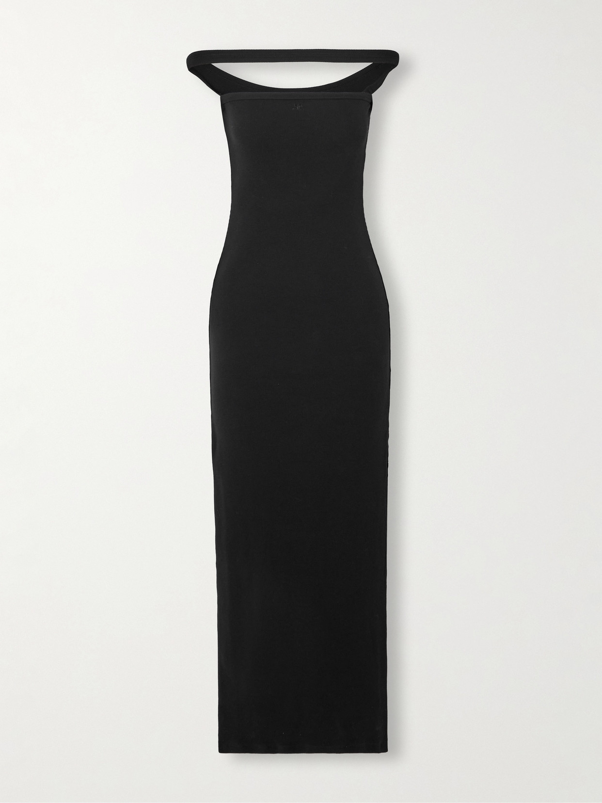 Shop Courrèges Hyperbole Off-the-shoulder Ribbed Stretch Cotton-jersey Maxi Dress In Black