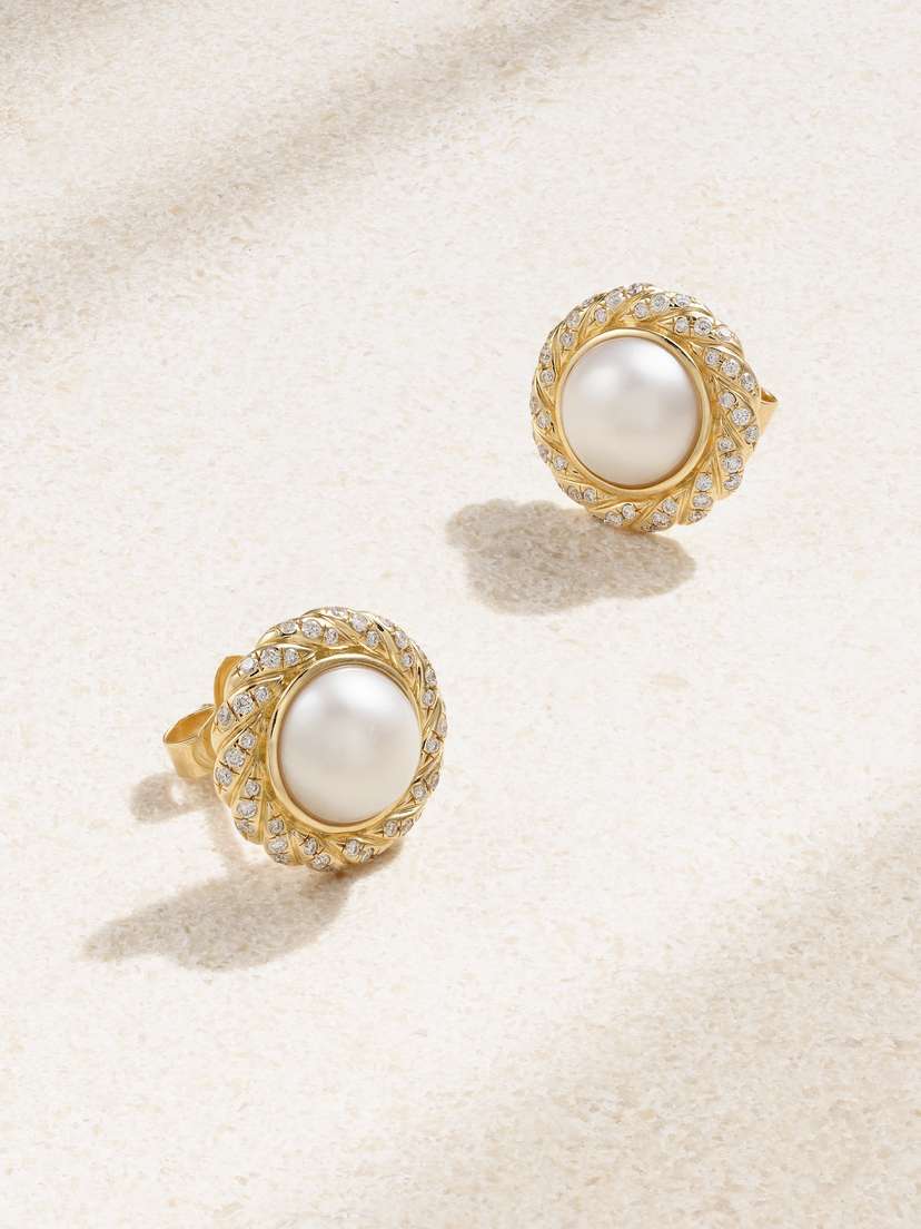 David Yurman Classics Cable Halo Button 18-karat Gold Pearl Earrings