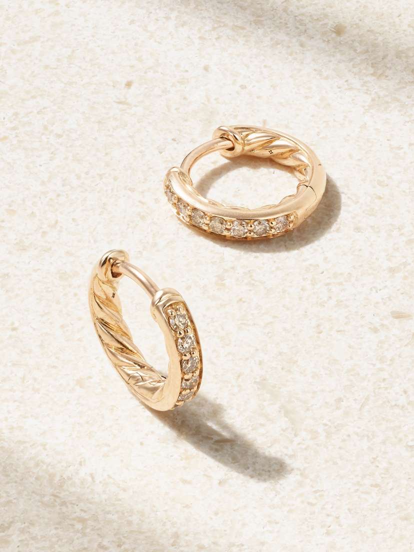 David Yurman Petite Pavé 18-karat Rose Gold Diamond Hoop Earrings