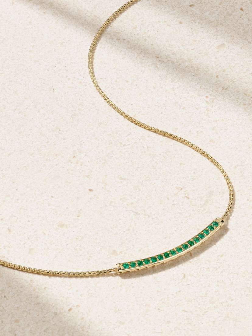 David Yurman Petite Pavé 18-karat Gold Emerald Necklace