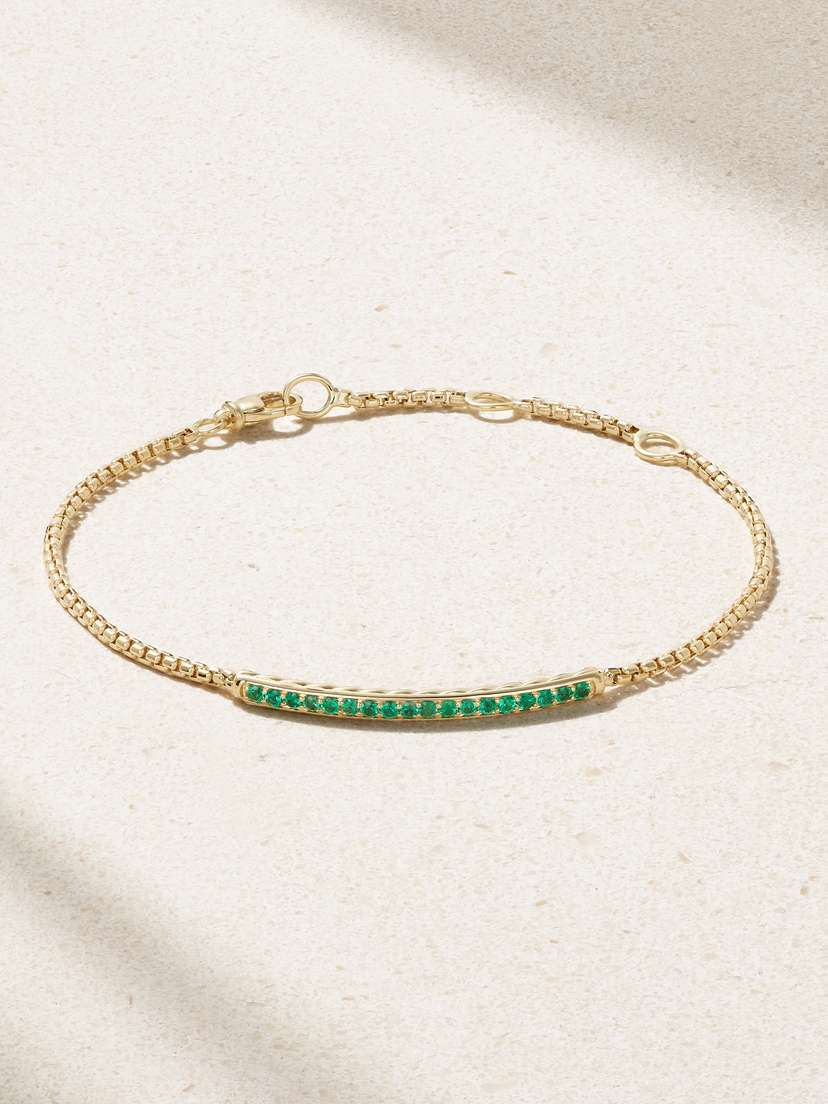 David Yurman Petite Pavé 18-karat Gold Emerald Bracelet