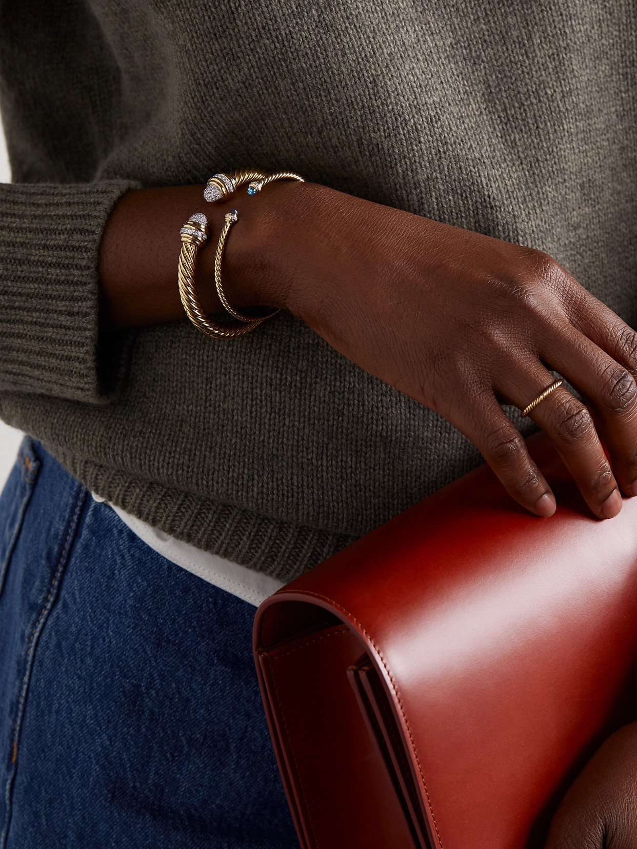 David Yurman Classic Cablespira 18-karat Gold, Topaz And Diamond Cuff In Gold