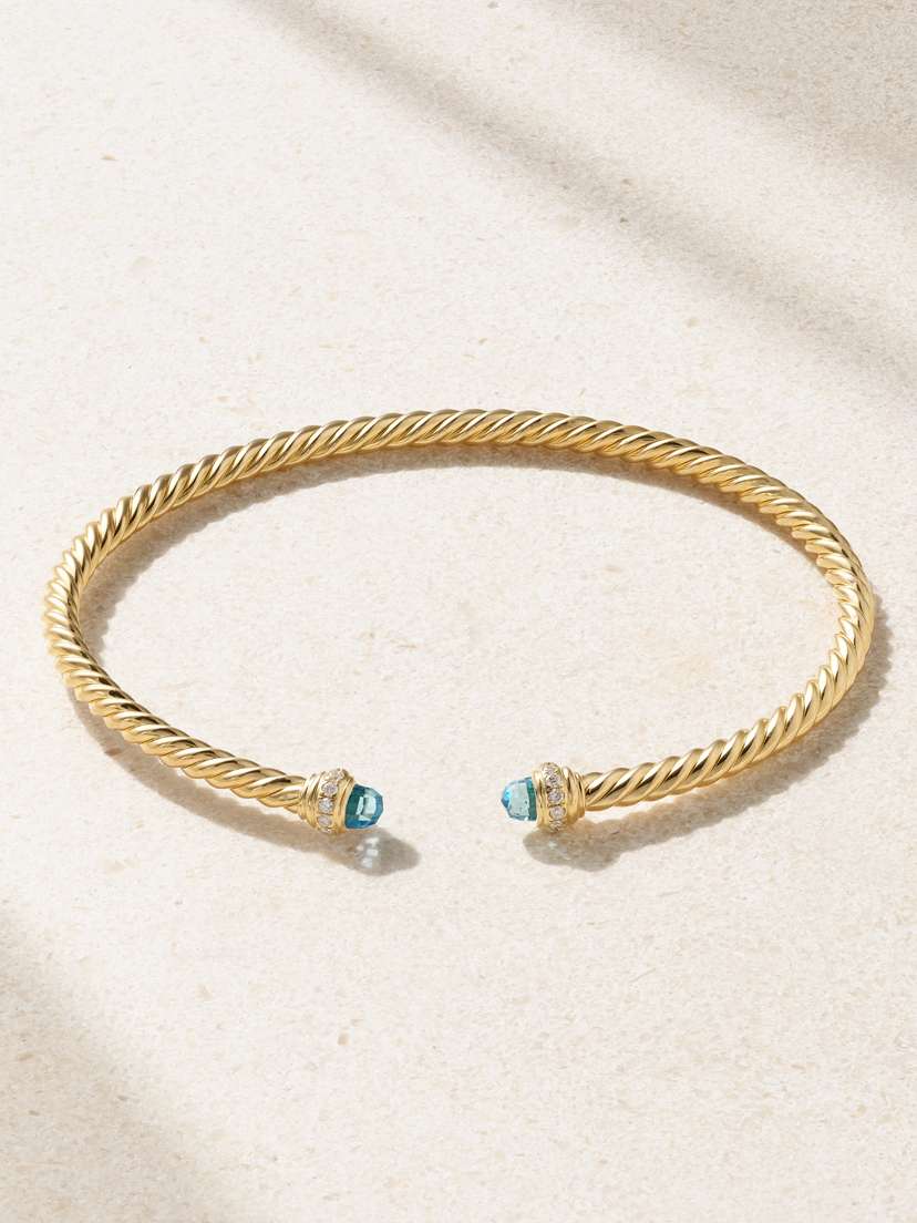David Yurman Classic Cablespira 18-karat Gold, Topaz And Diamond Cuff
