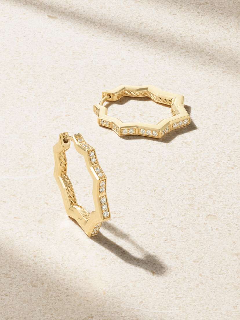 David Yurman Zig Zag Stax 18-karat Gold Diamond Hoop Earrings