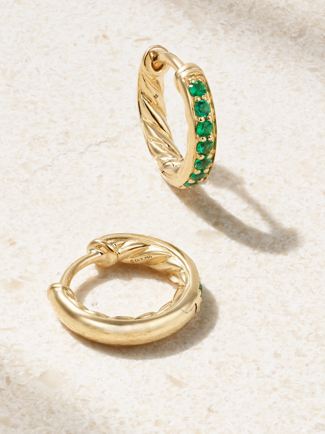 David Yurman Petite Pavé 18-karat Gold Emerald Hoop Earrings In Gold
