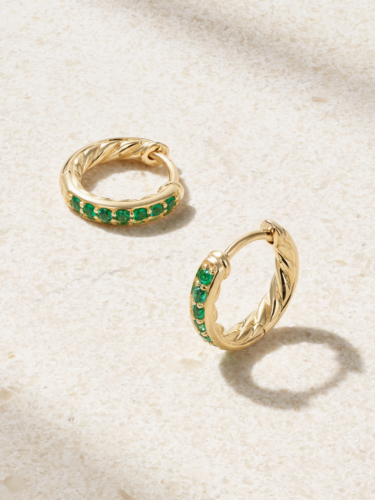 David Yurman Petite Pavé 18-karat Gold Emerald Hoop Earrings