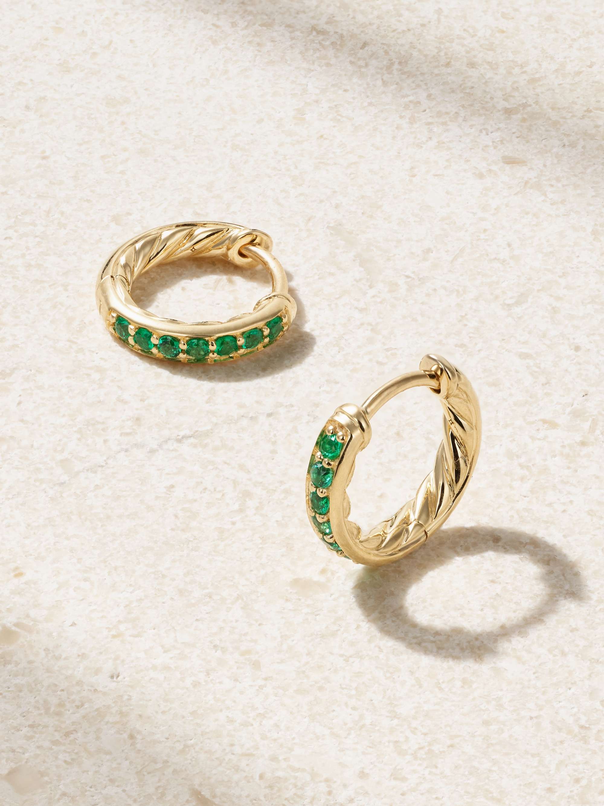 David Yurman Petite Pave Huggie Hoop Earrings in 18K Yellow Gold Emerald