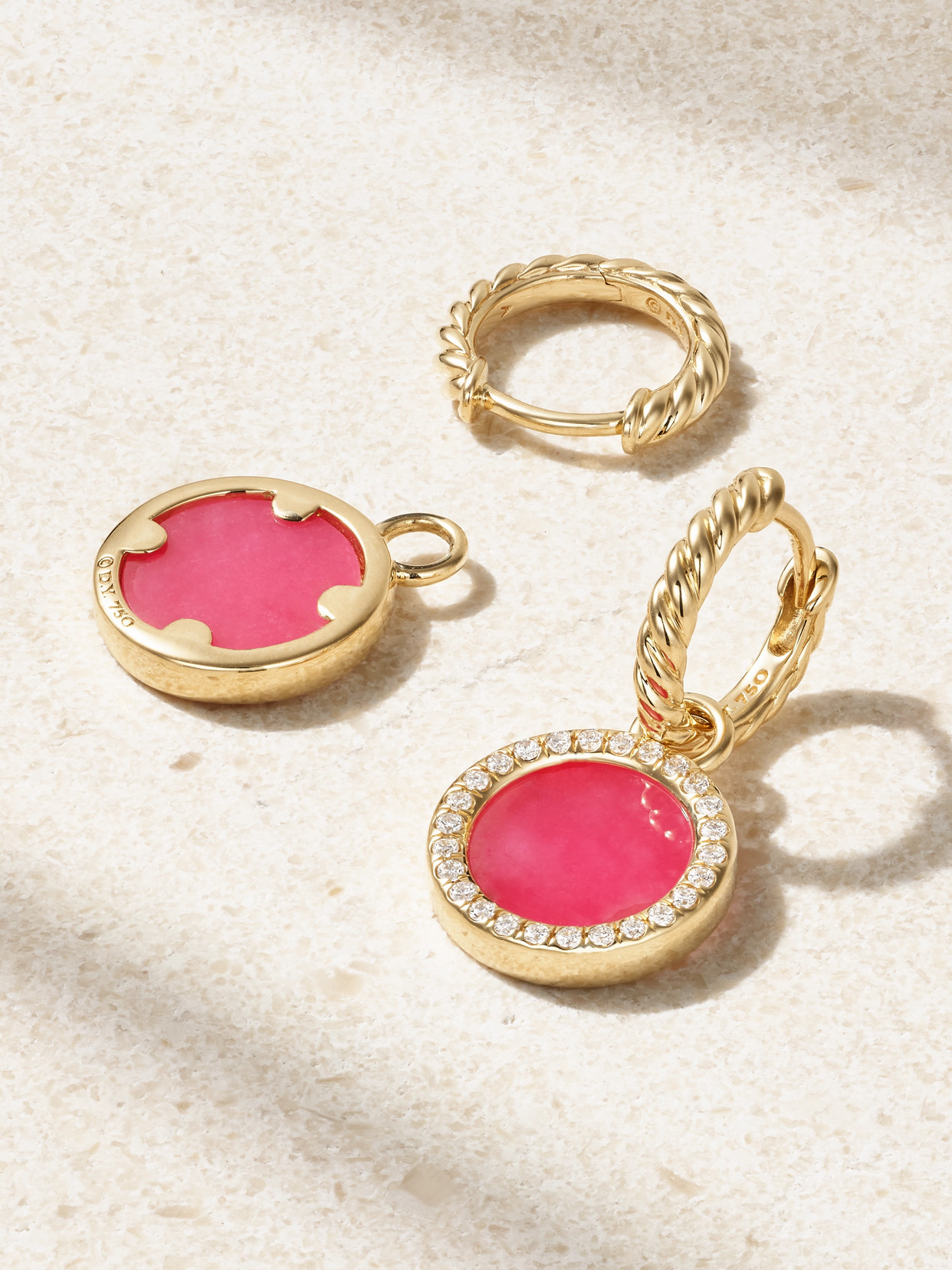 David Yurman Petite Elements 18-karat Gold, Rhodonite And Diamond Hoop Earrings In Gold