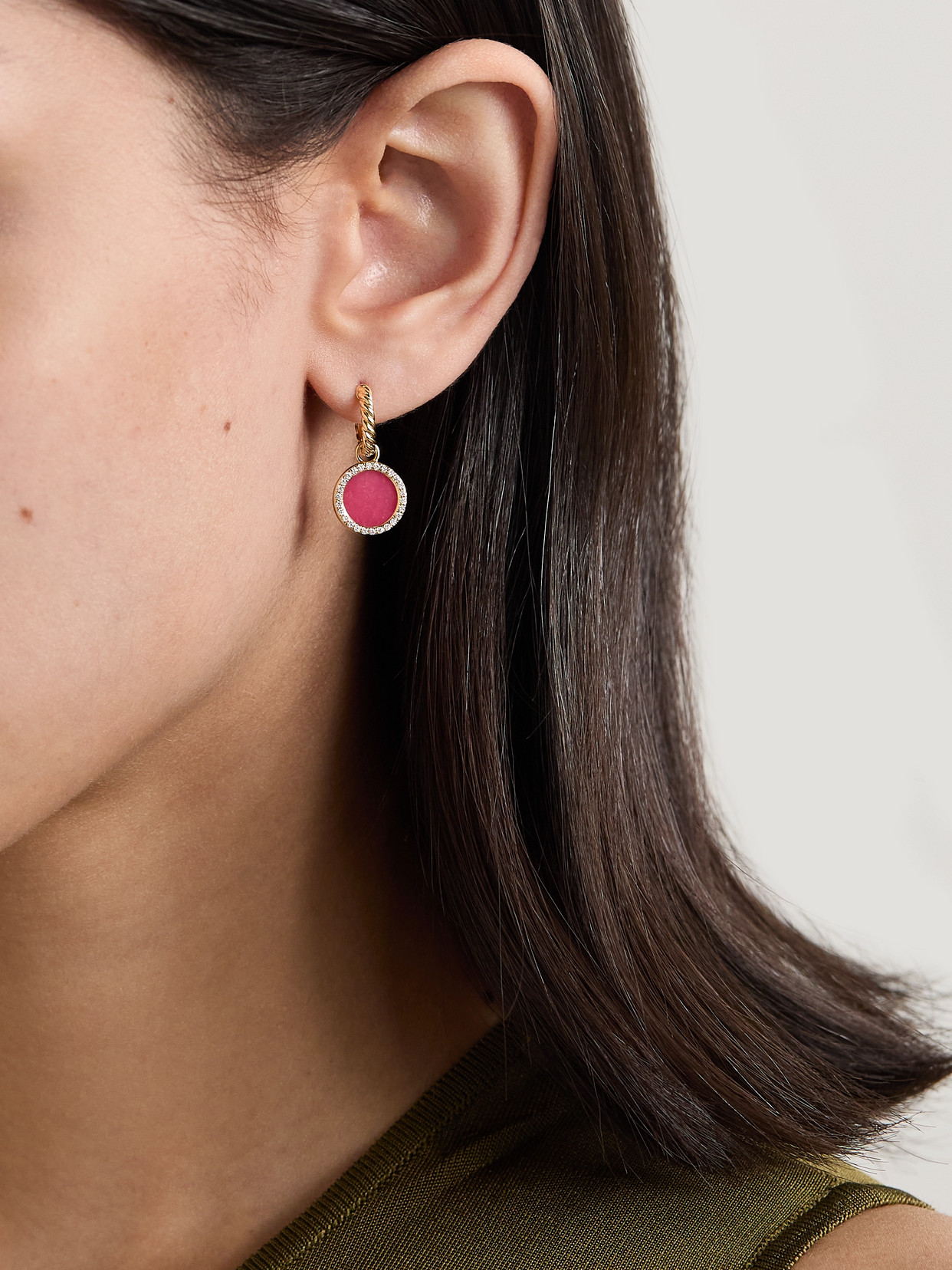 Shop David Yurman Petite Elements 18-karat Gold, Rhodonite And Diamond Hoop Earrings