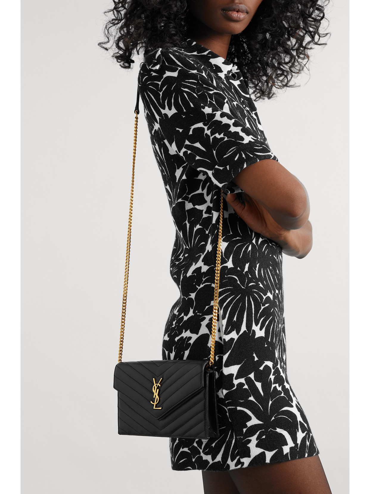 Cassandre Mini Matelassé Leather Chain Wallet