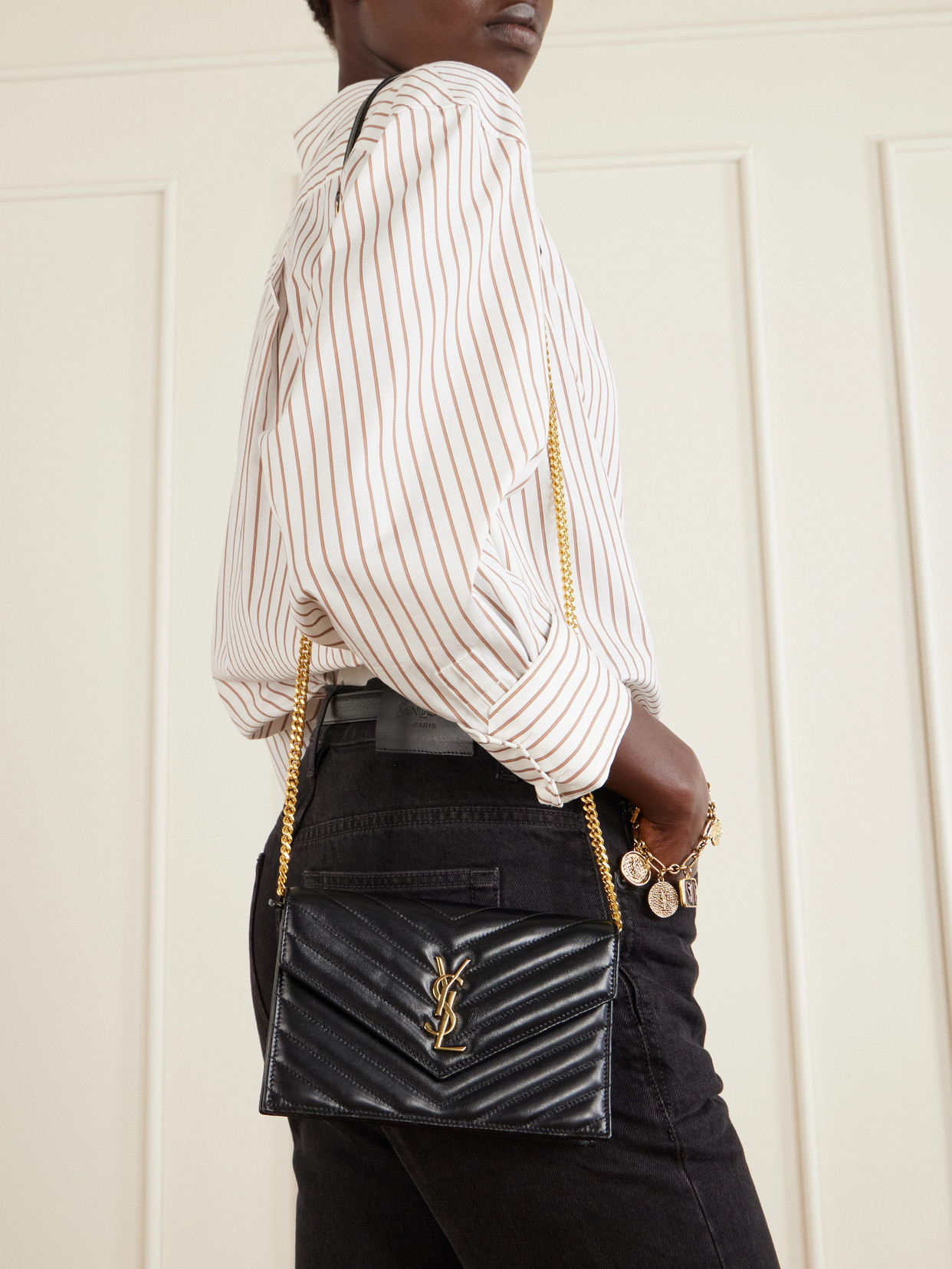 Cassandre Mini Matelassé Leather Chain Wallet