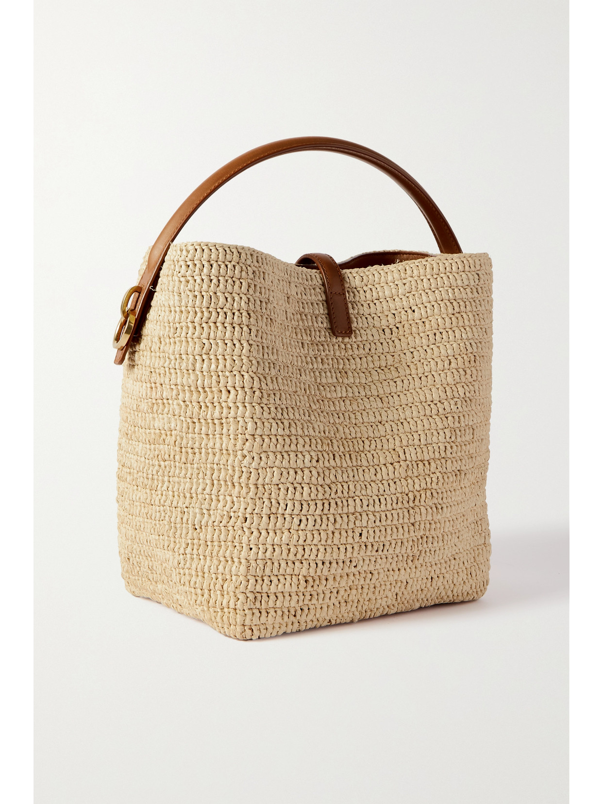 Shop Saint Laurent Le 37 Leather-trimmed Raffia Bucket Bag In Neutrals