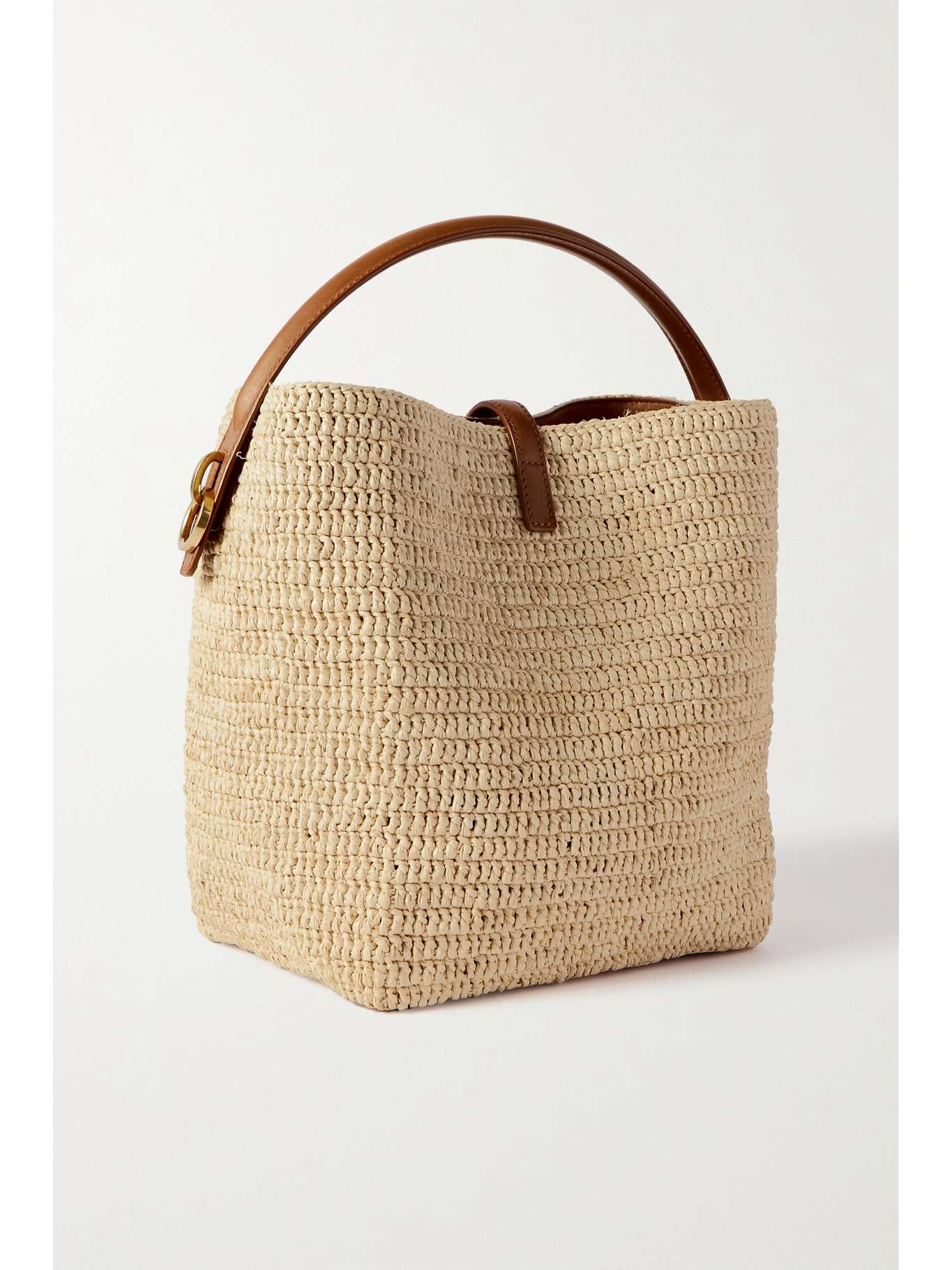 Pineapple Leather-Trimmed Raffia Bucket Bag main image 1